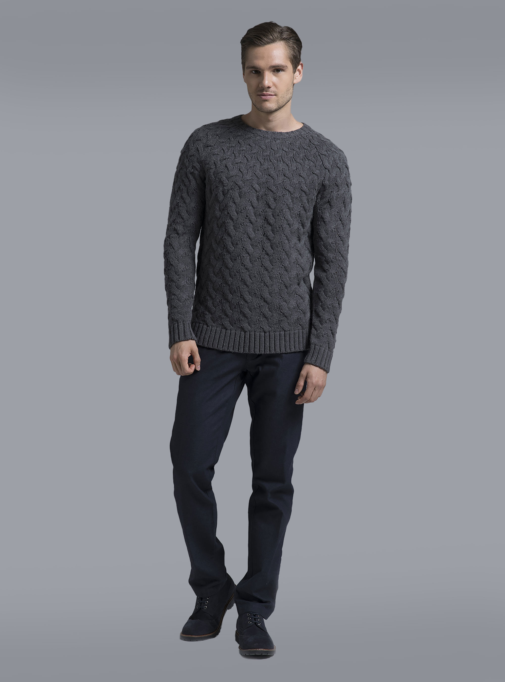 Maglia con trecce, GRIGIO SCURO MELANGE