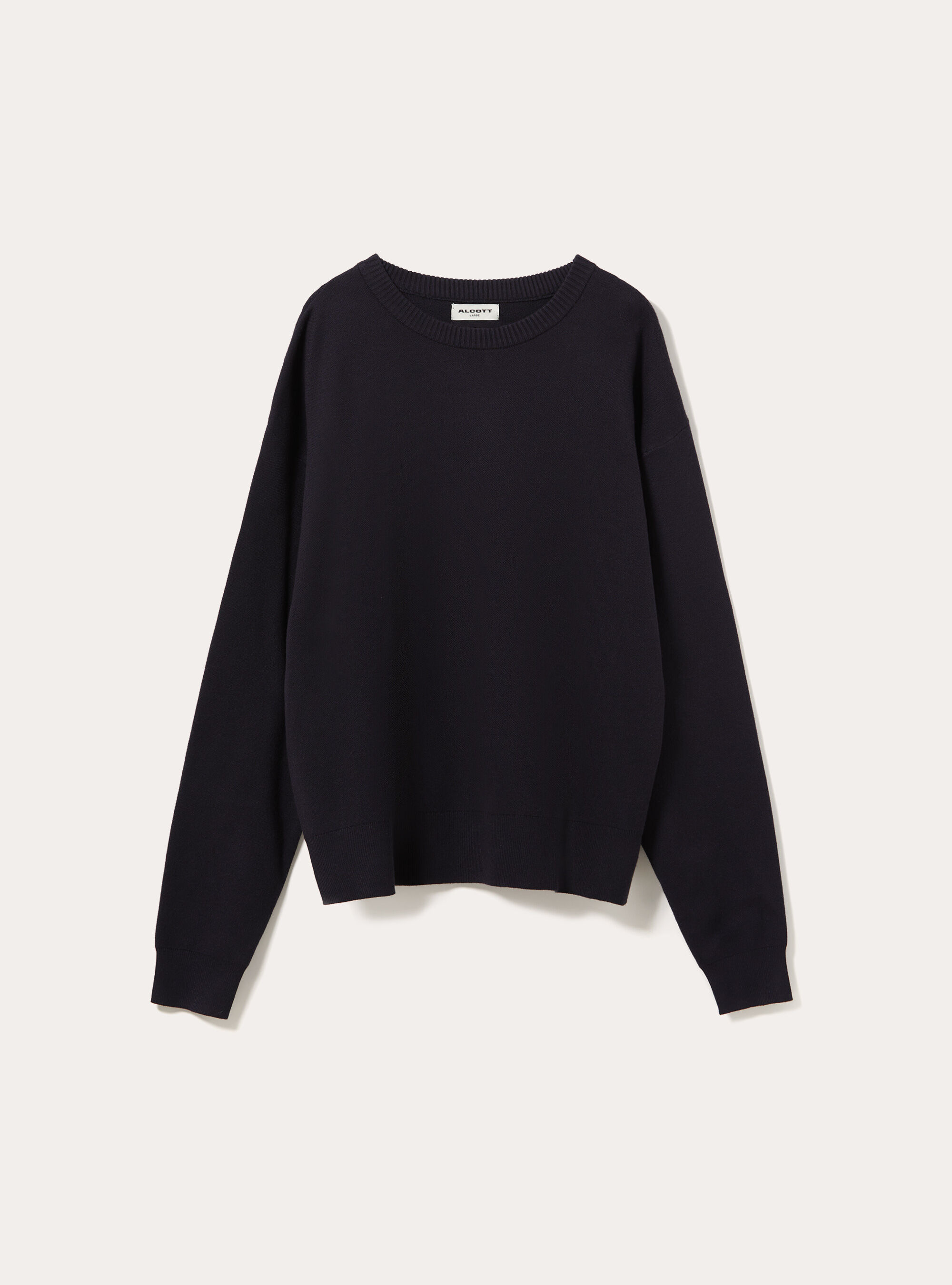 Pull col rond en maille rase avec larges bords cotes, NA1 NAVY DARK