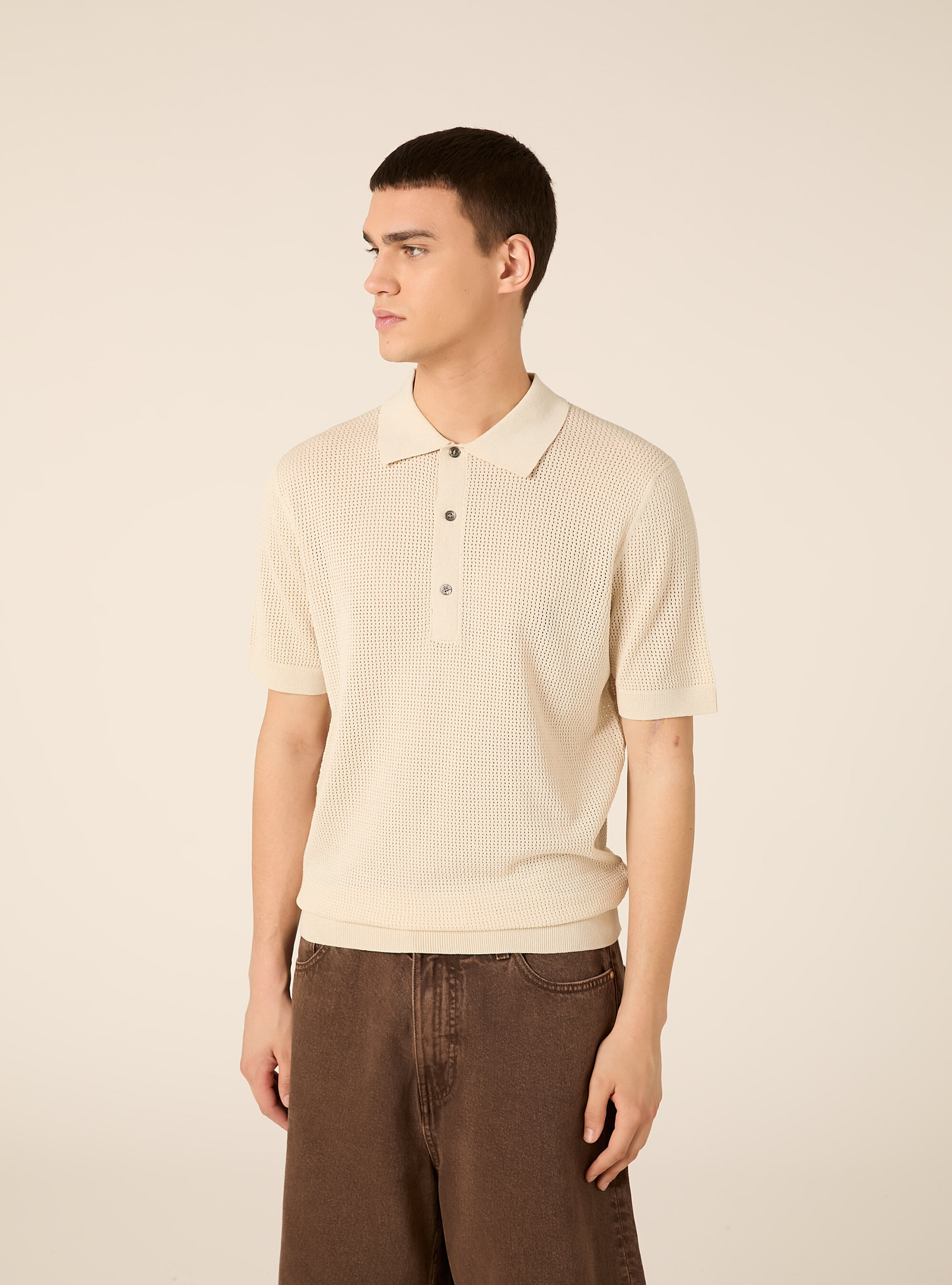 Maglia polo in crochet in misto viscosa