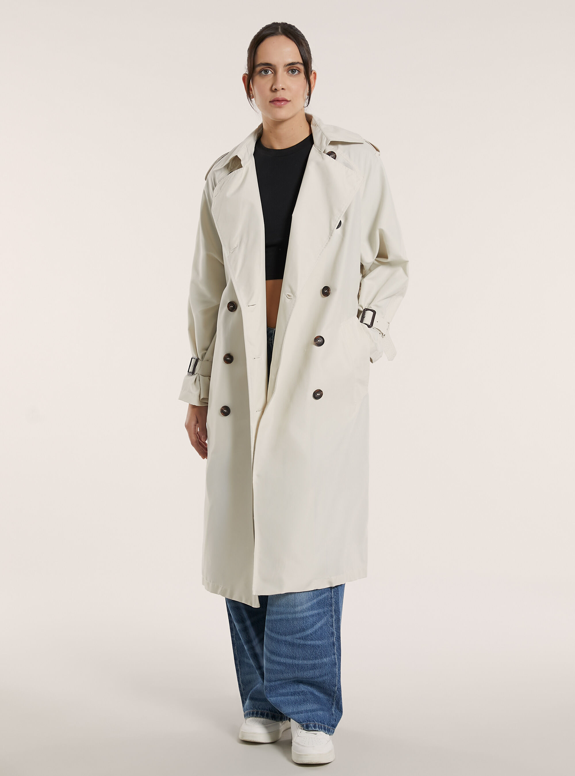 Trench lungo con cintura, WH1 OFF WHITE