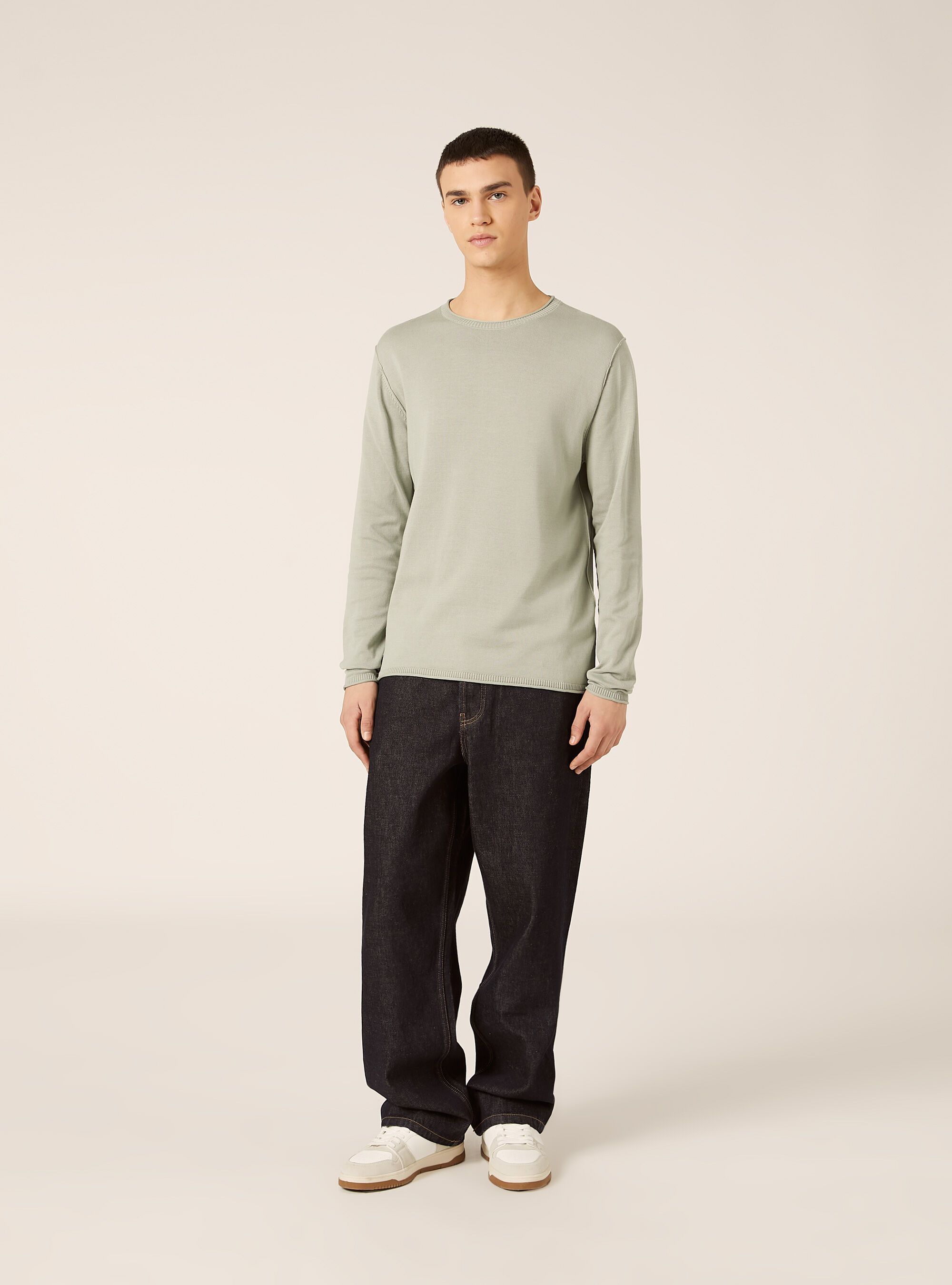 Pullover girocollo in cotone, SG3 SAGE LIGHT