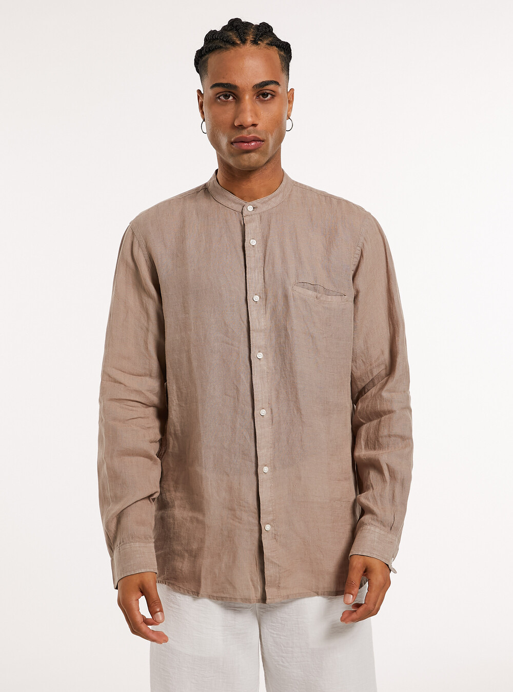 Manica Lunga Jeans Camicia Uomo Collo Coreano Lino Camicie Uomo