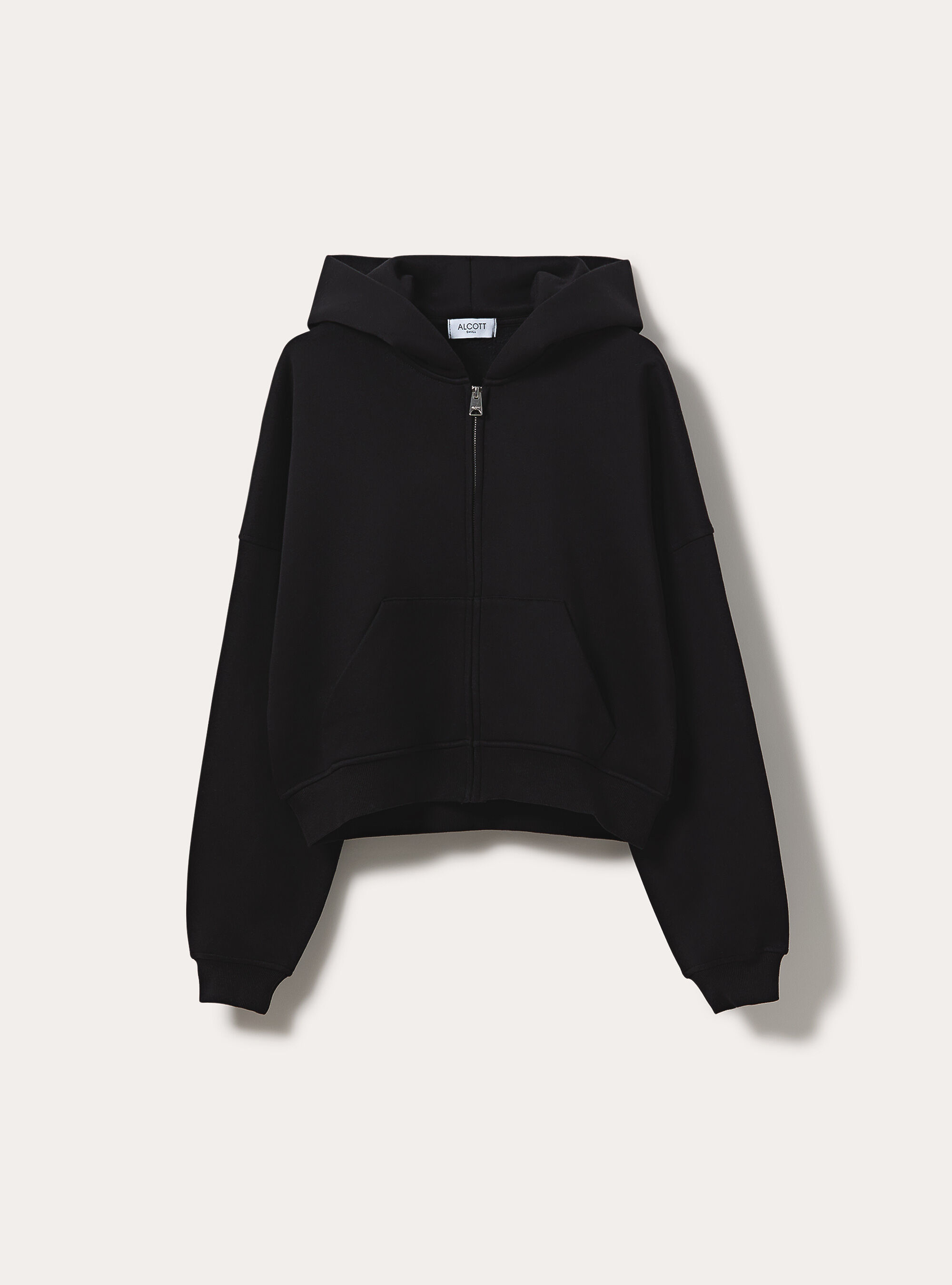 Cropped zip through hoodie with pockets, BK1 BLACK