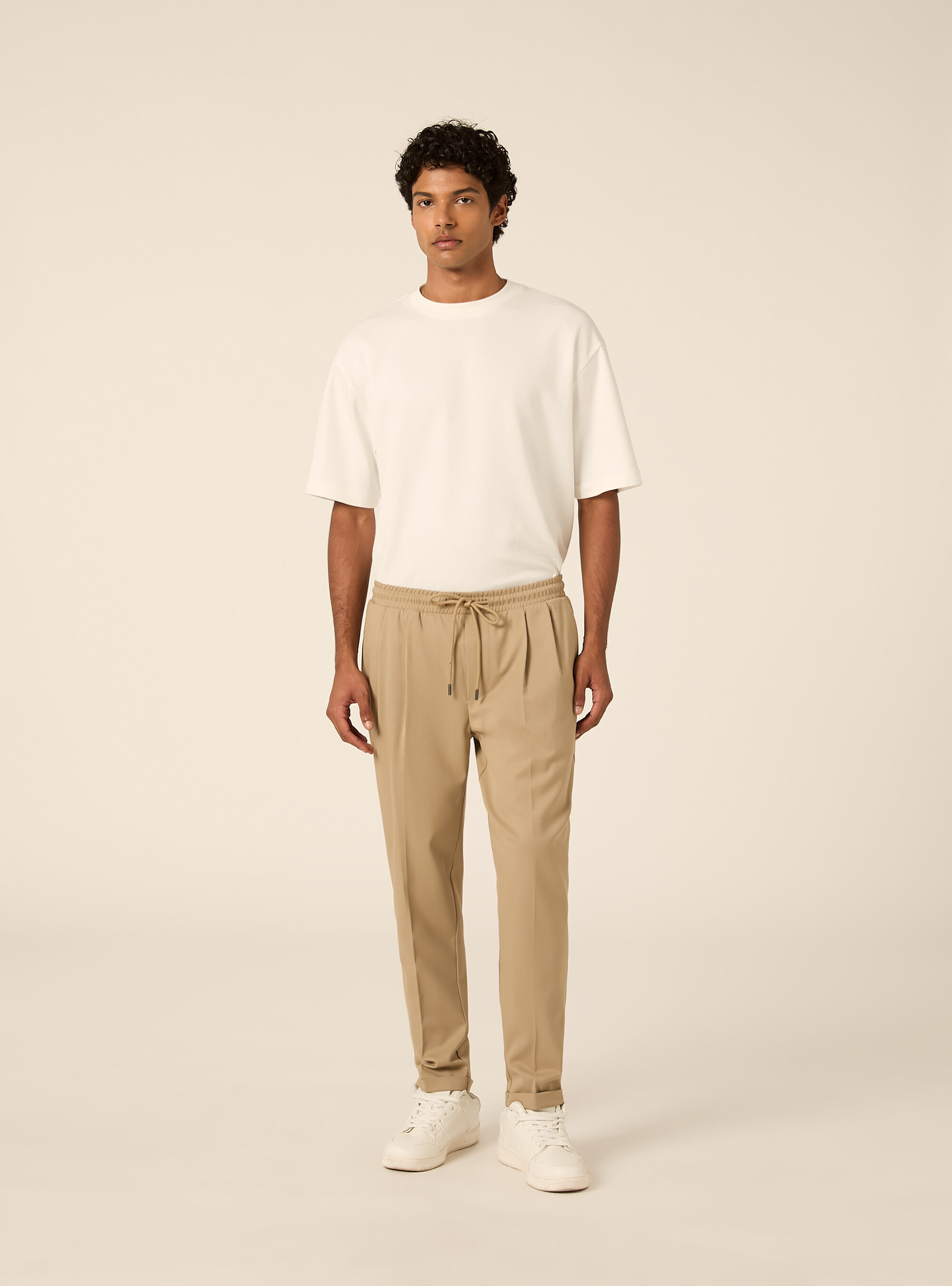 Pantalon jogging en twill avec pinces, BG2 BEIGE MEDIUM