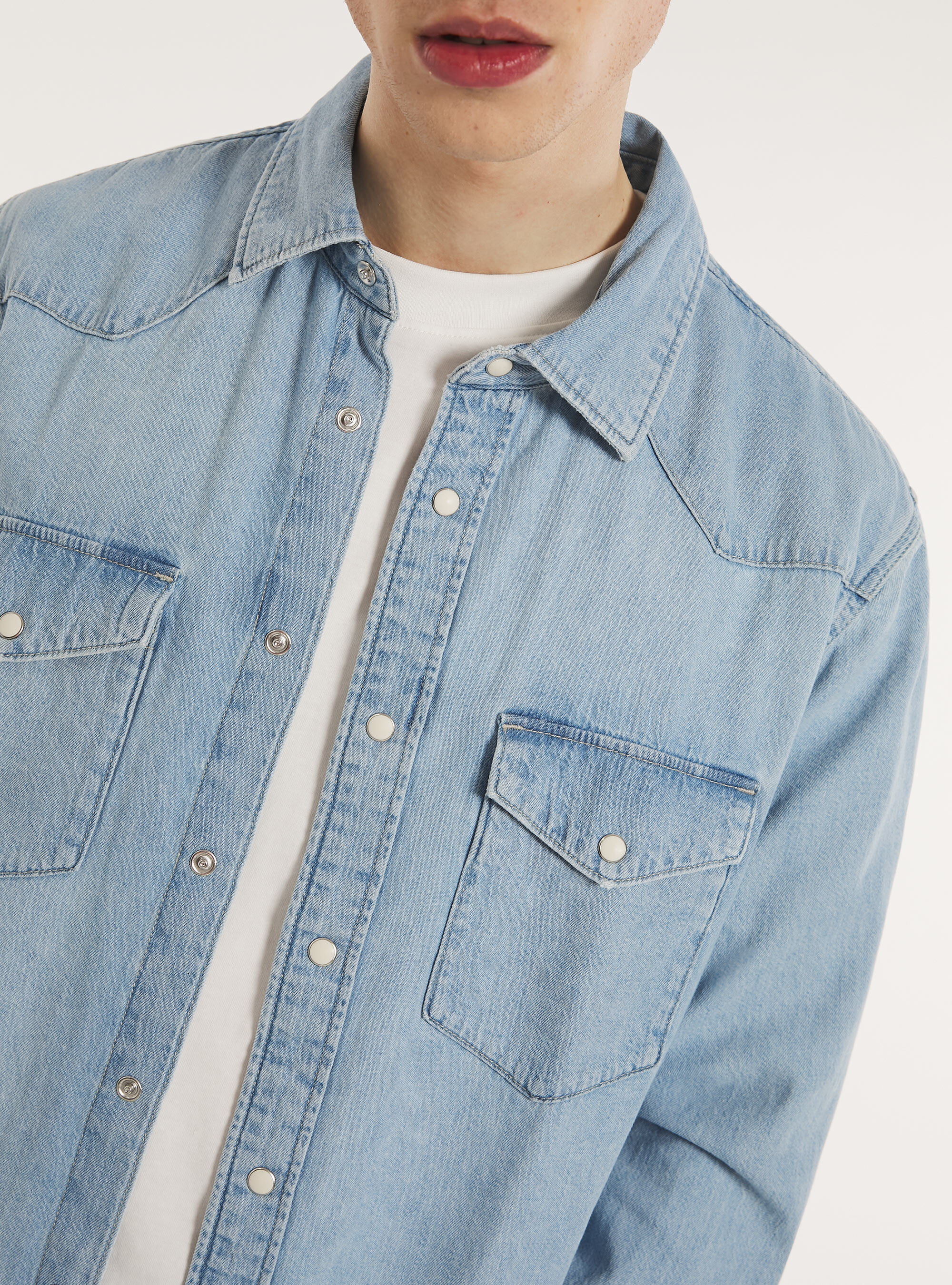 Camisa vaquera, D008 SUPER LIGHT BLUE