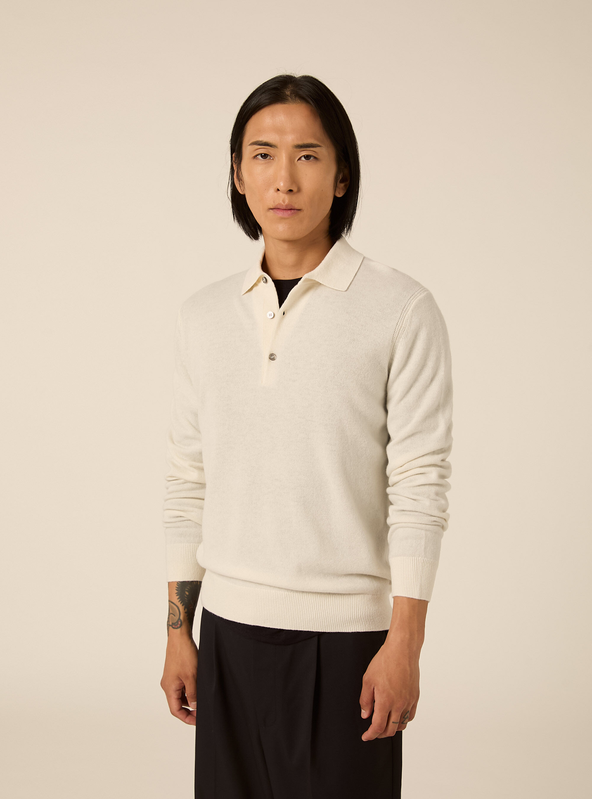 Langaermliges poloshirt aus wolle und kaschmirmischung, WH2 WHITE