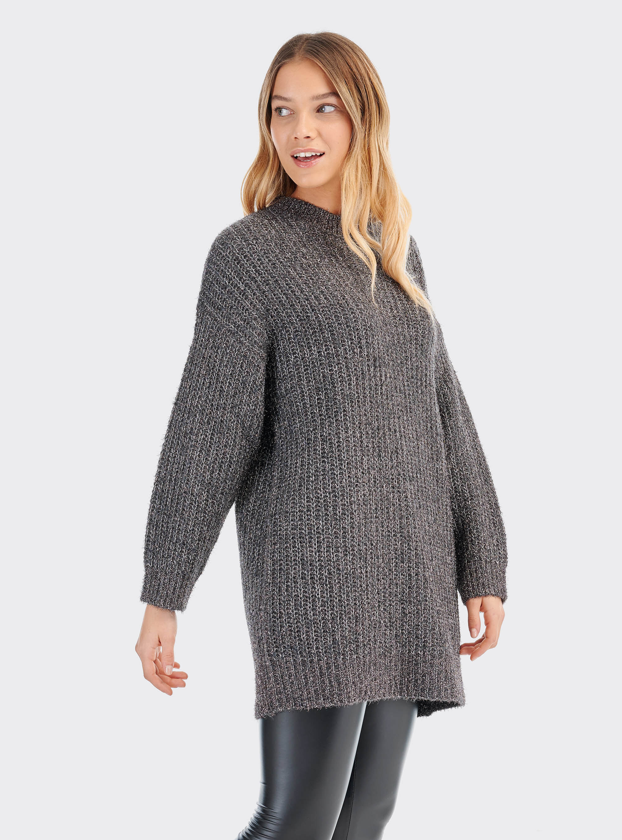 Pullover con filo lurex comfort fit, GRIGIO MELANGE