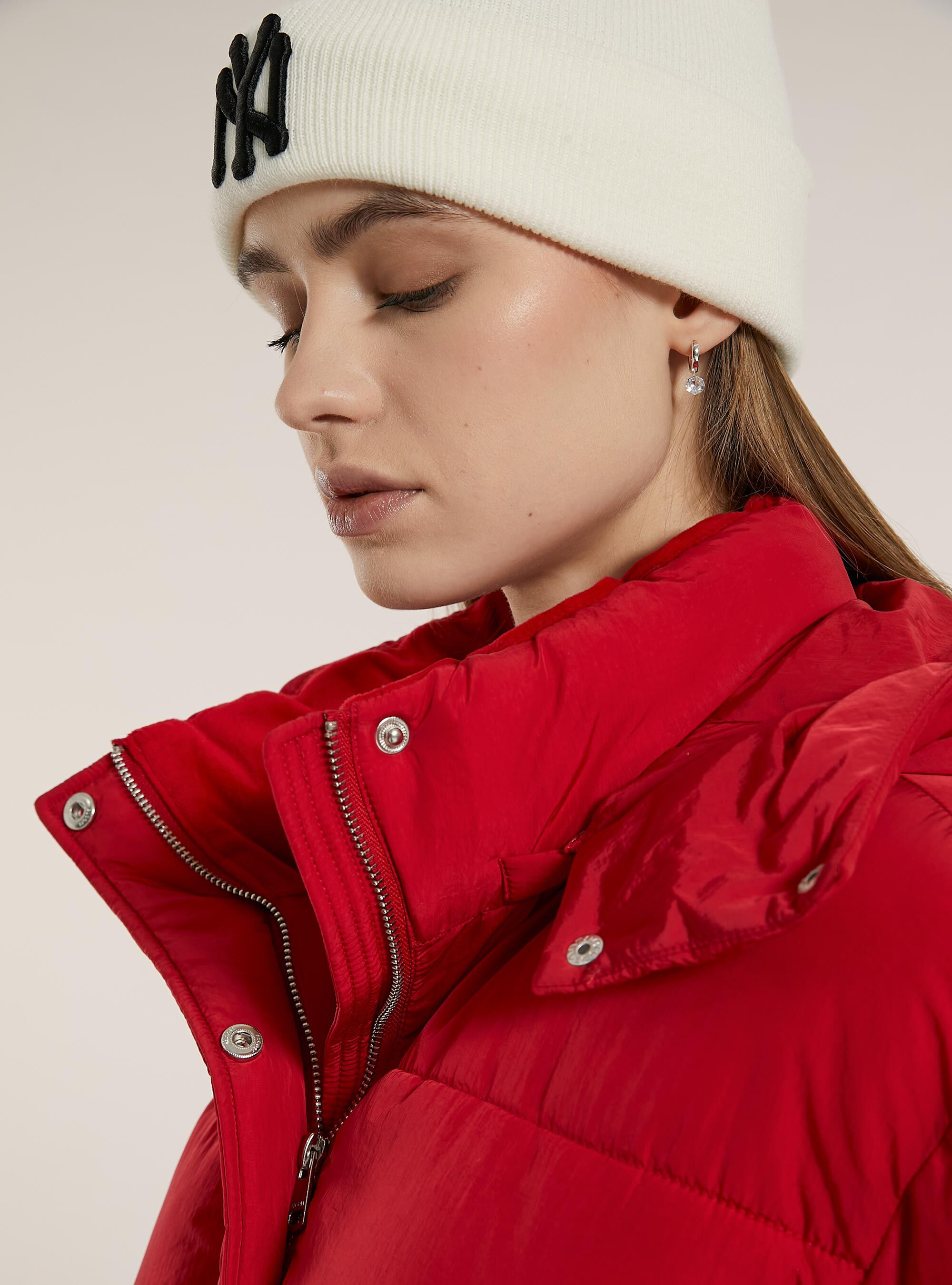Puffy jacket with removable hood, RD2 RED MEDIUM