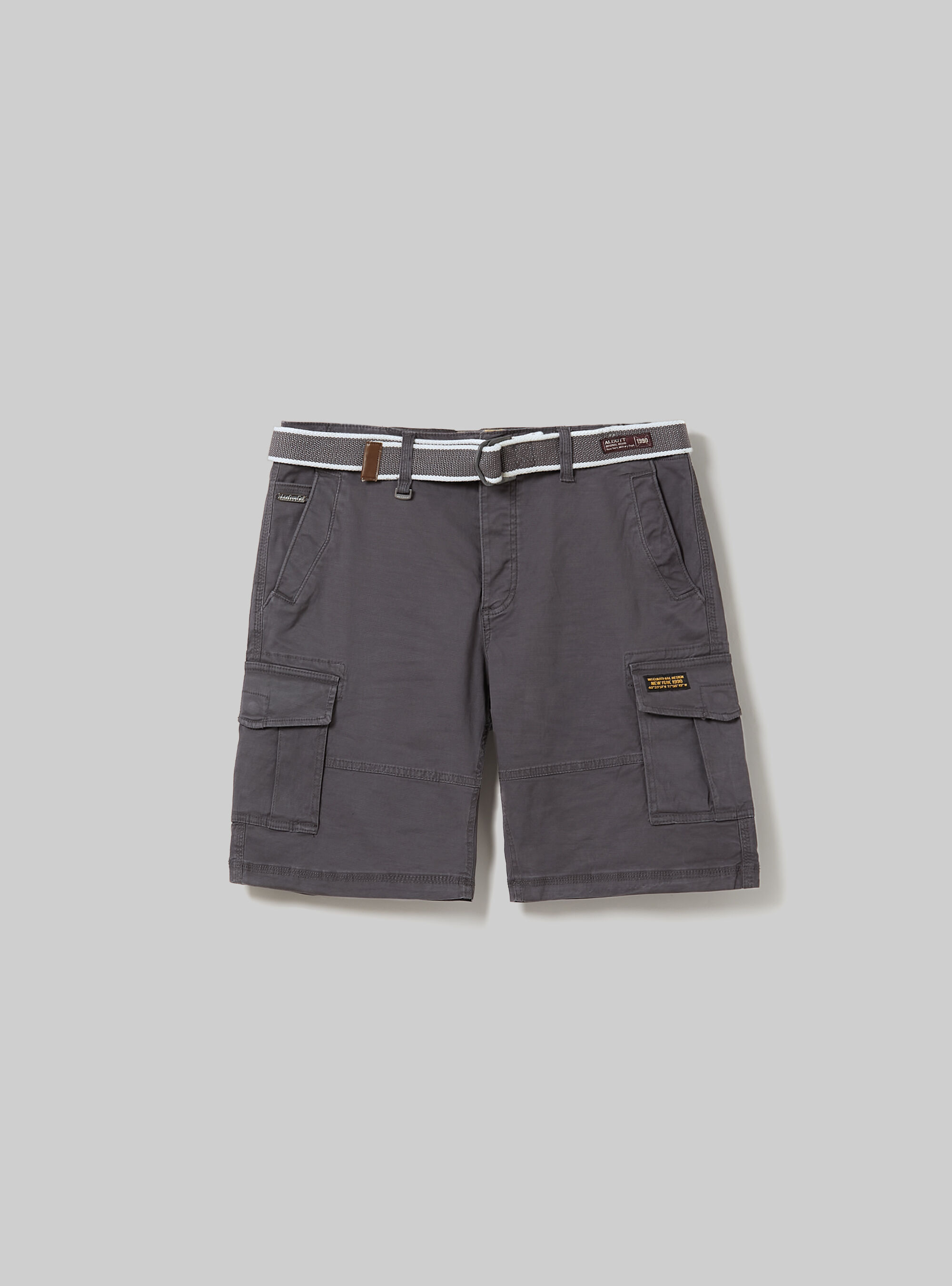 Cotton cargo bermuda with canvas belt, GY3 GREY LIGHT