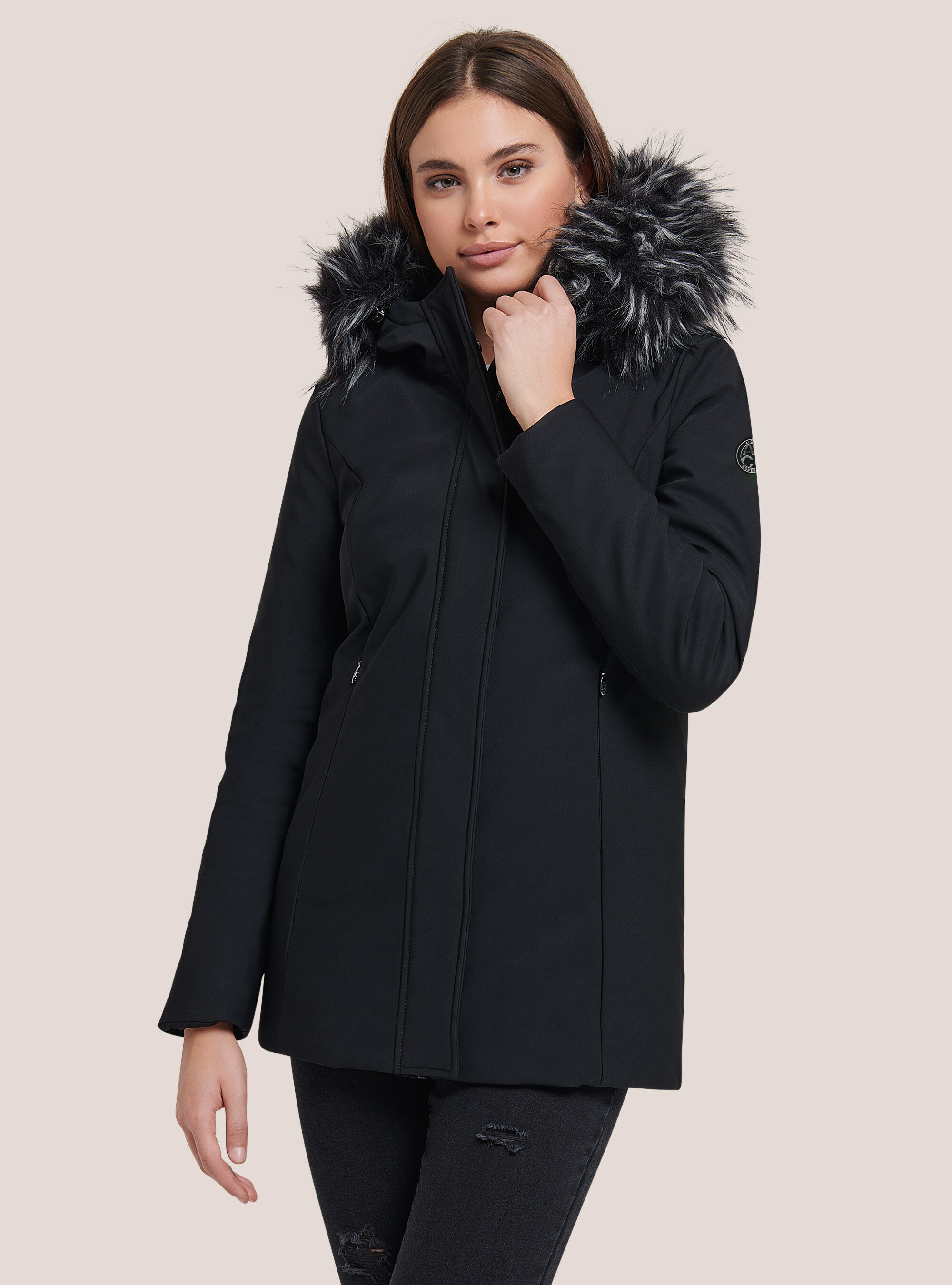 Veste longue avec capuche et rembourrage recycle, BK1 BLACK