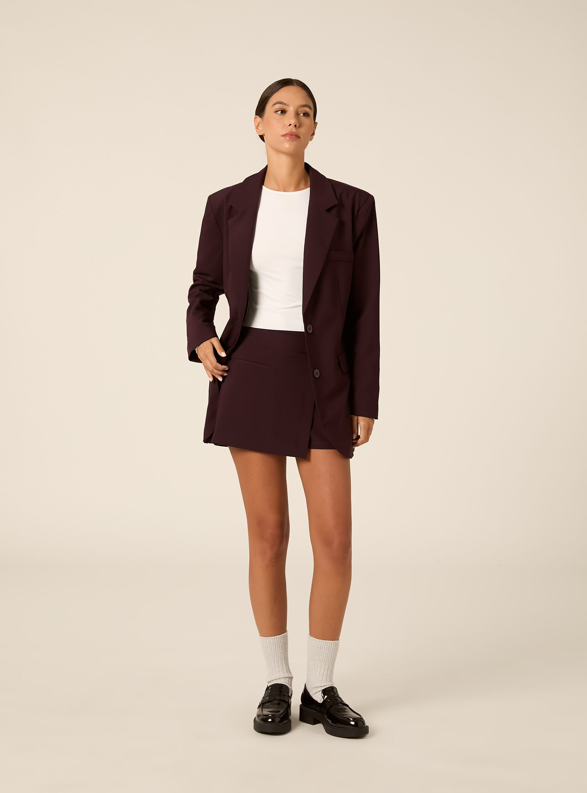 High waist wrap front tailored skort
