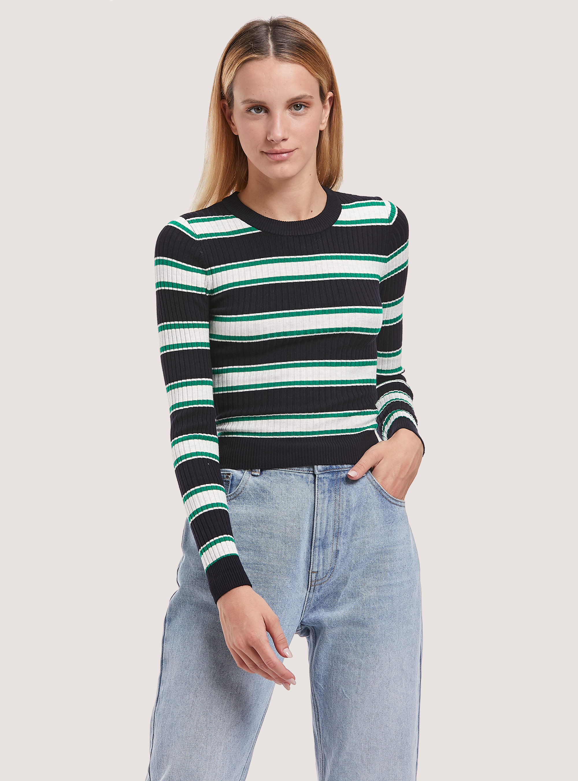 Ribbed cropped pullover, BK1 BLACK