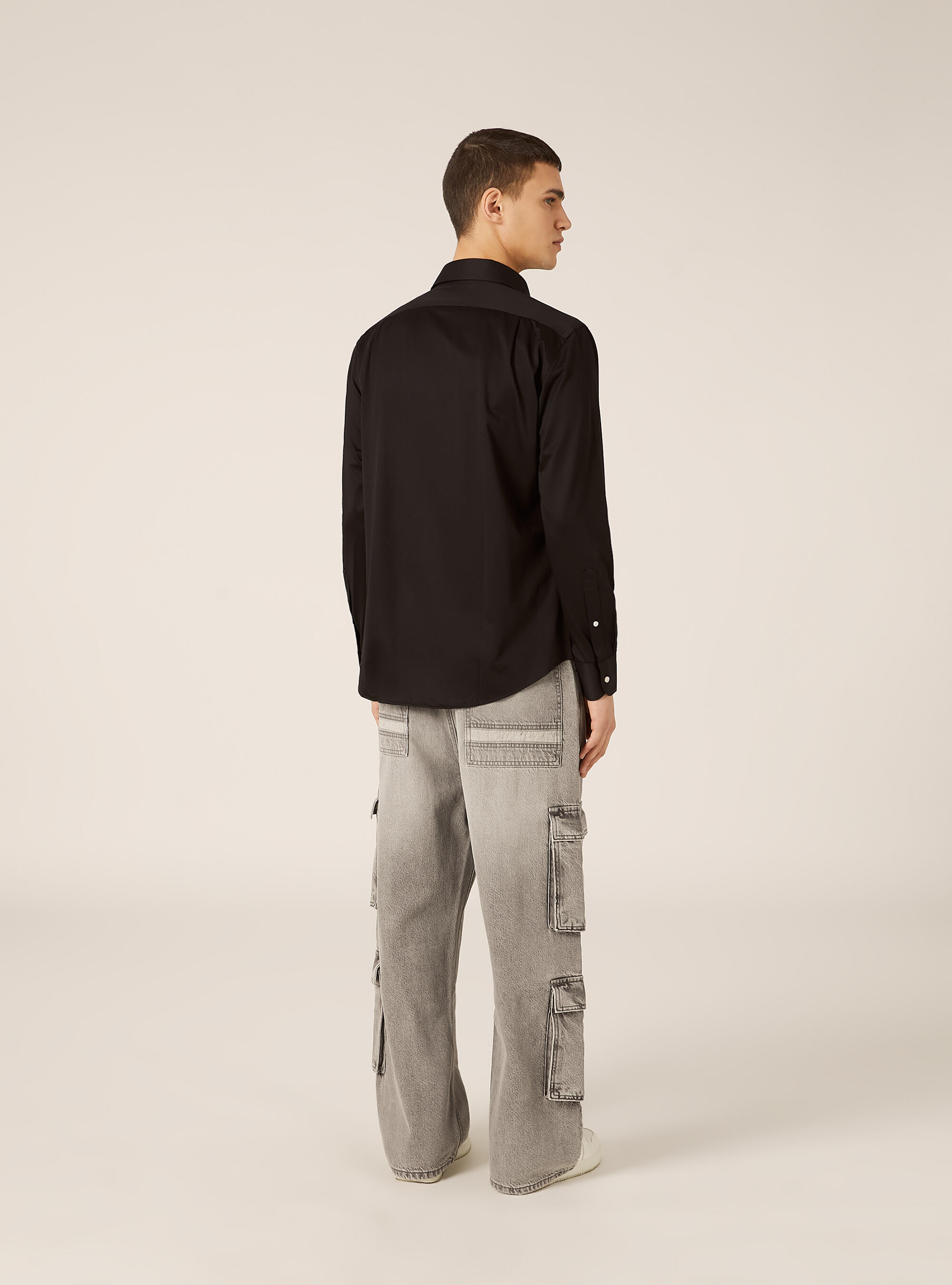 Camicia in jersey in misto cotone, BK1 BLACK