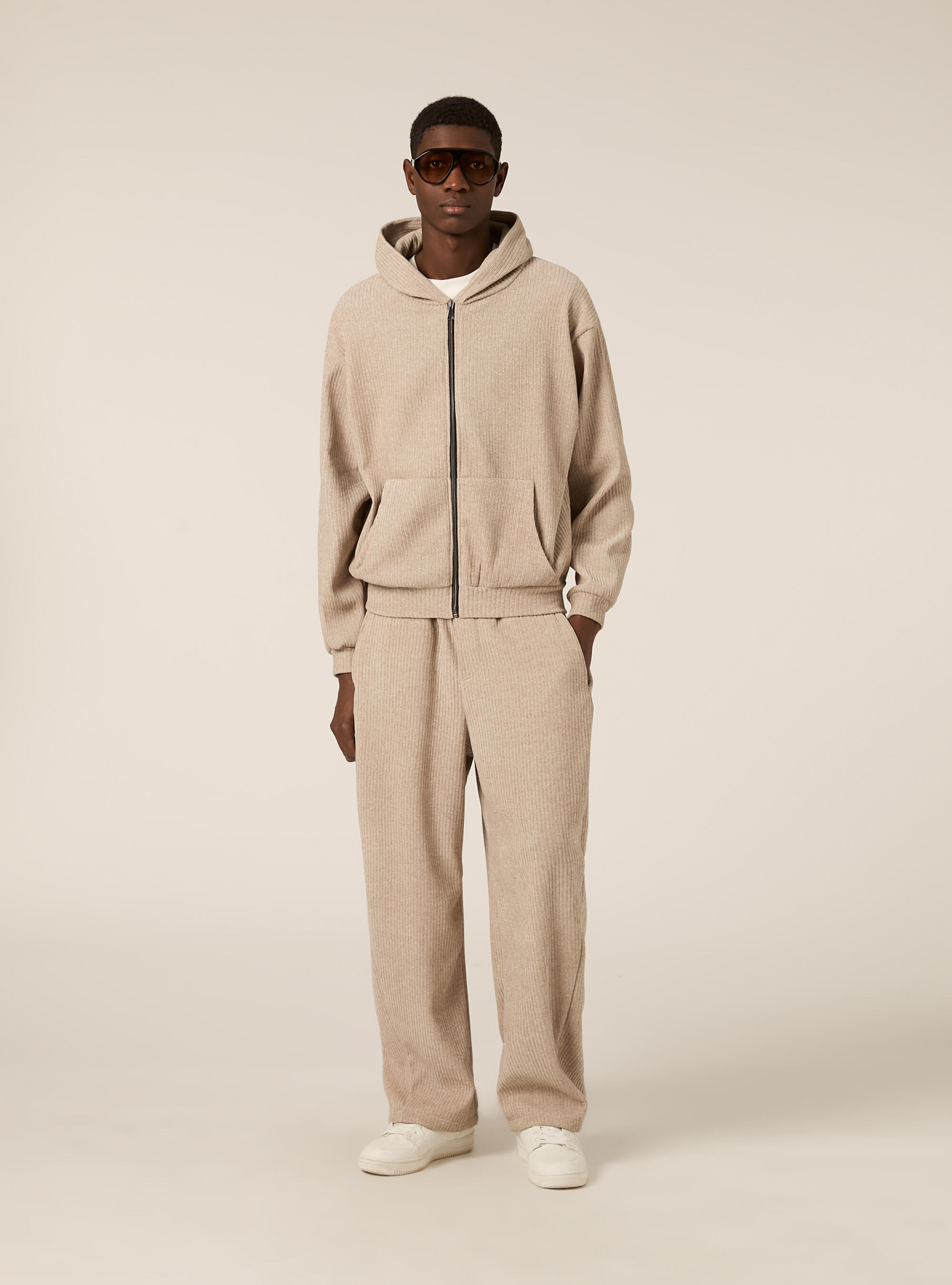 Cardigan boxy fit in velluto a coste, BG3 BEIGE LIGHT