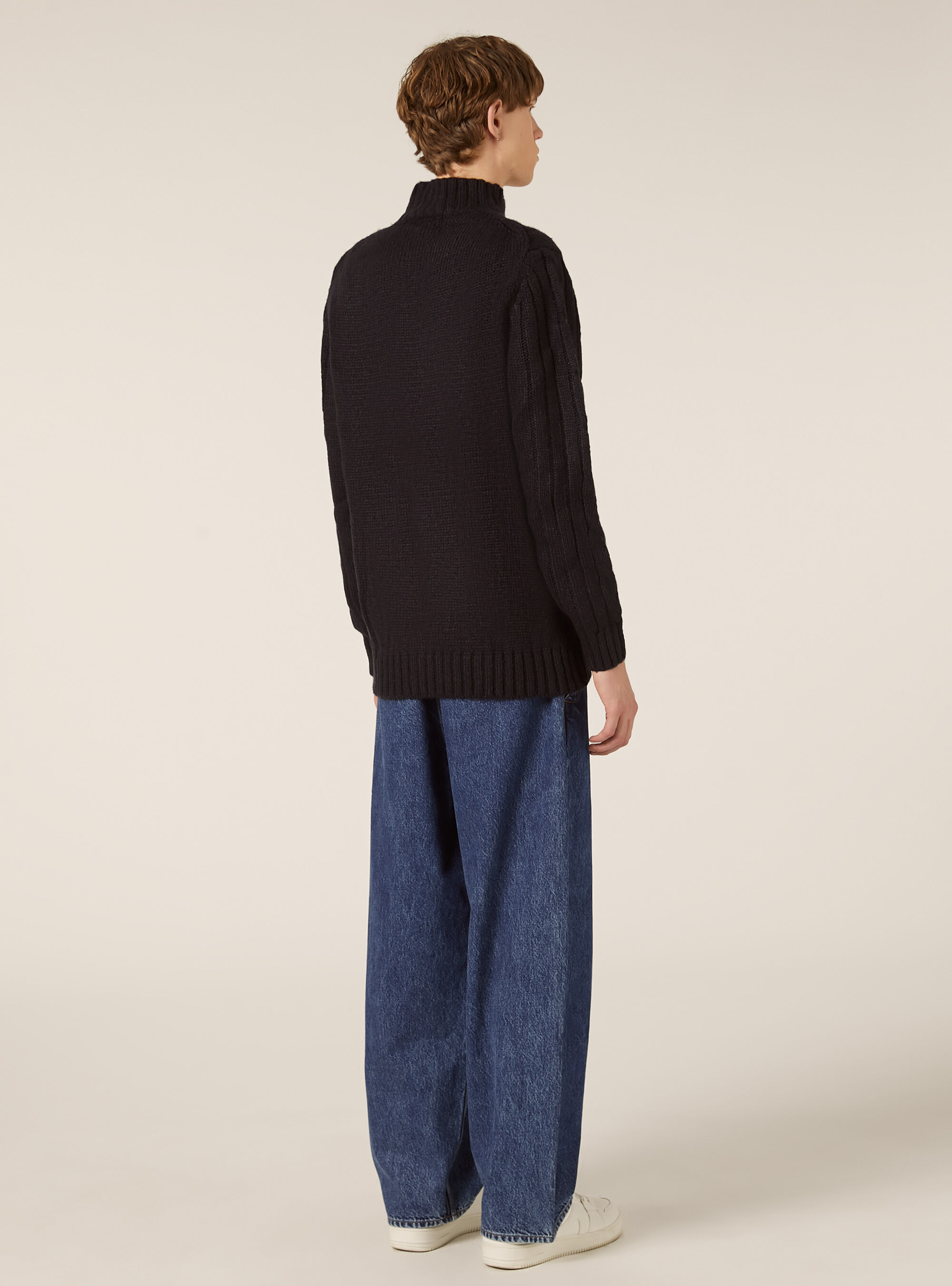 Mid-neck pullover with cables, NA1 NAVY DARK
