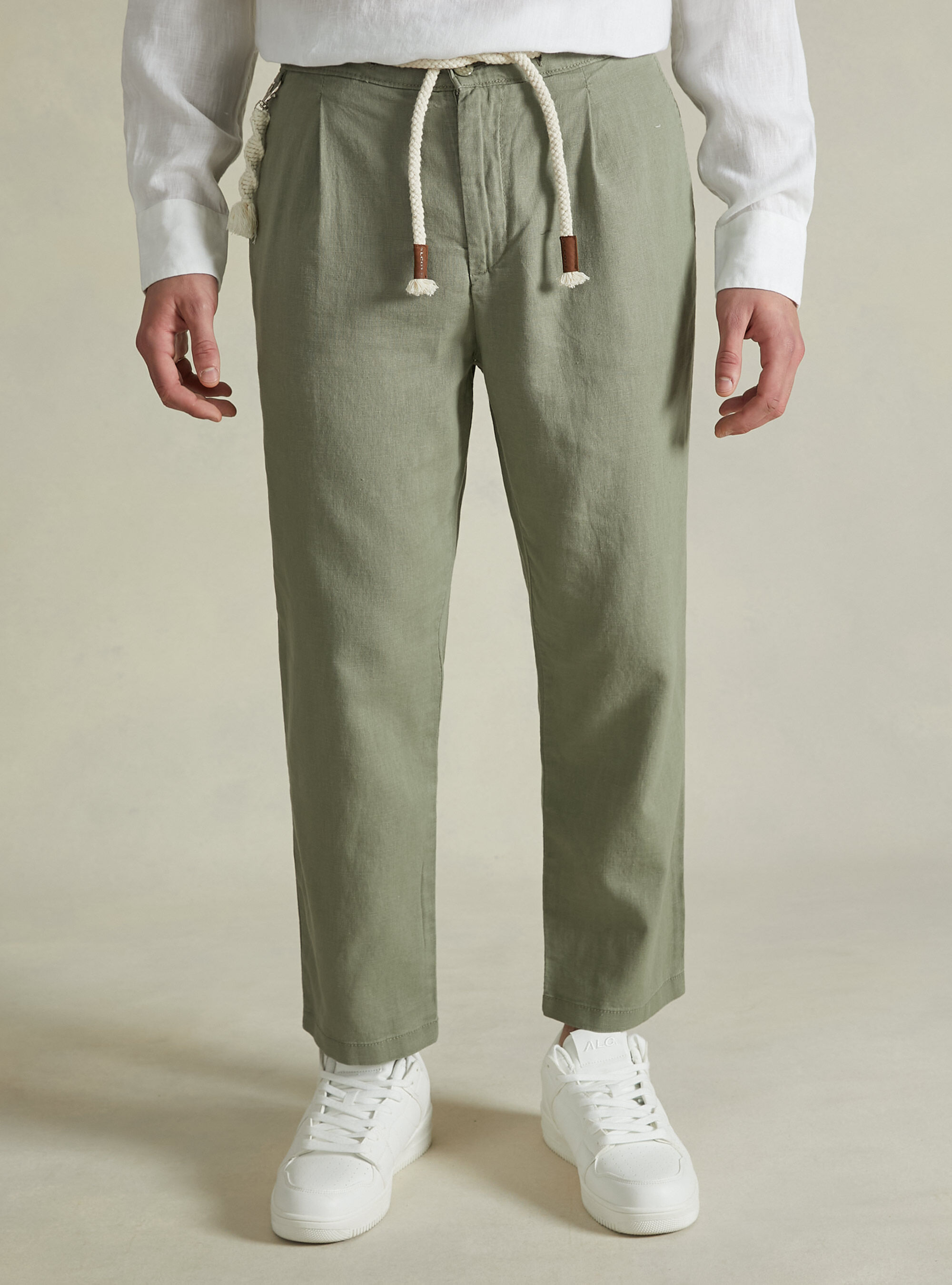 Linen blend jogger trousers, KY2 KAKY MEDIUM