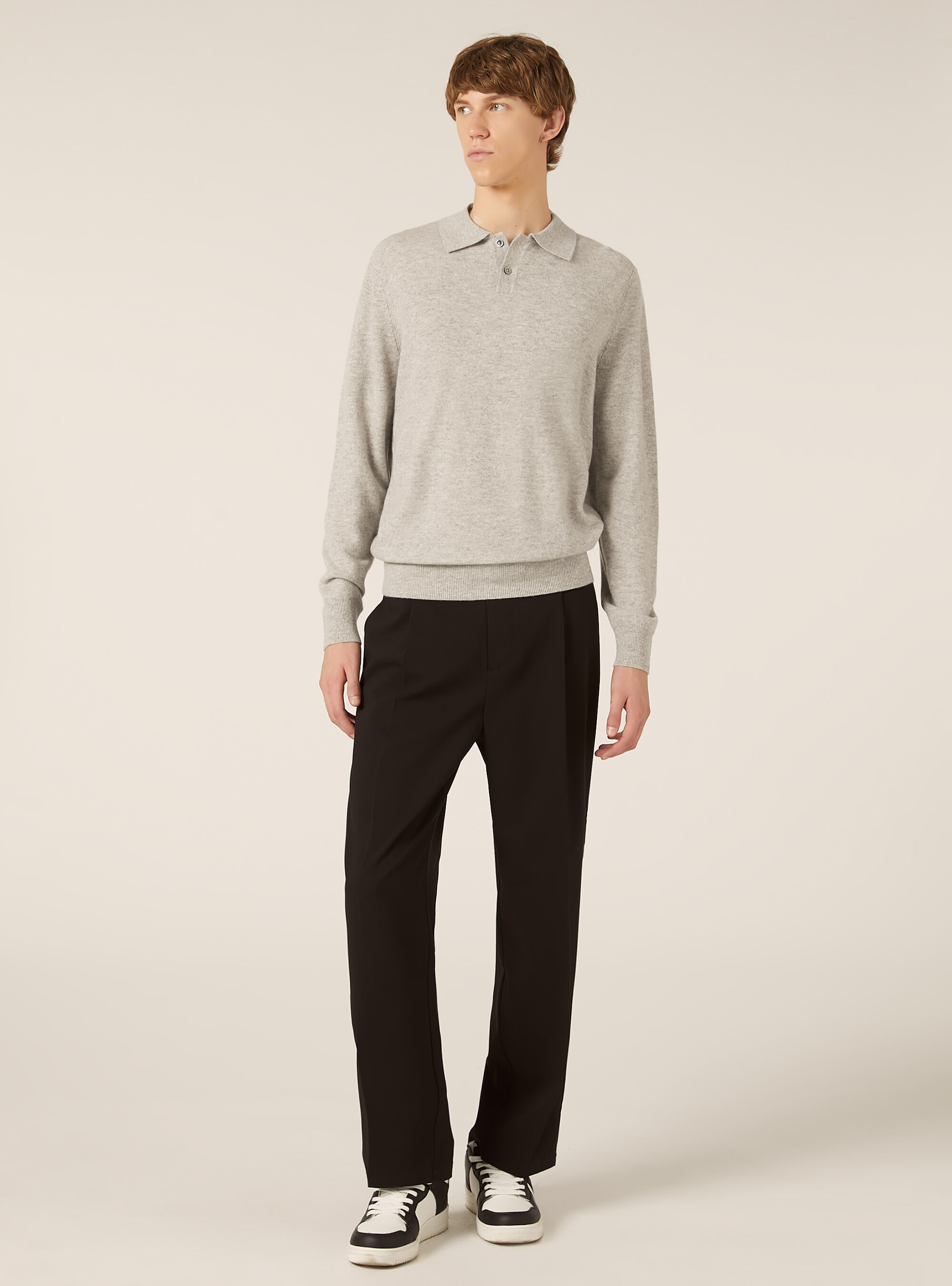 Polo de punto en mezcla de cachemira, MGY2 GREY MEL MEDIUM