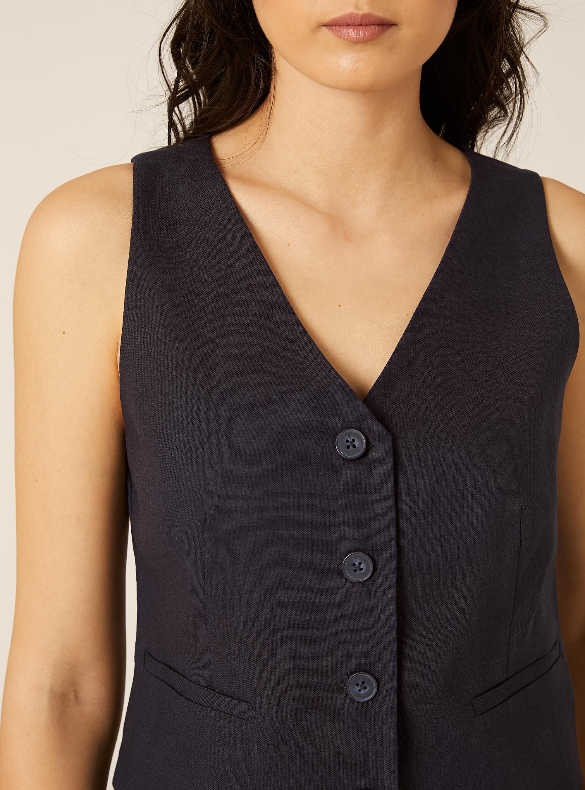 Gilet corto in misto lino, NA2 NAVY MEDIUM