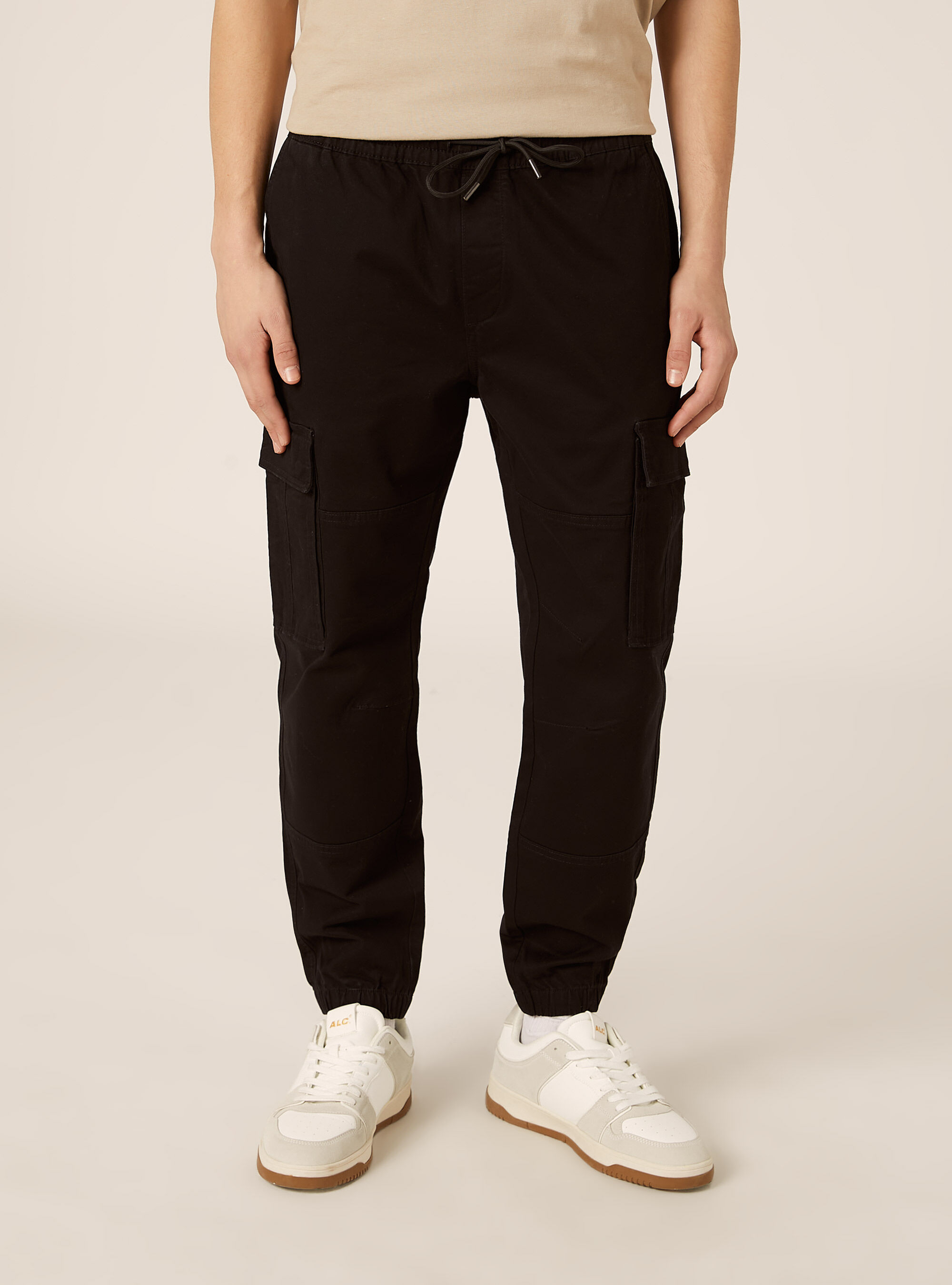 Jogger in twill stretch con tasconi, BK1 BLACK