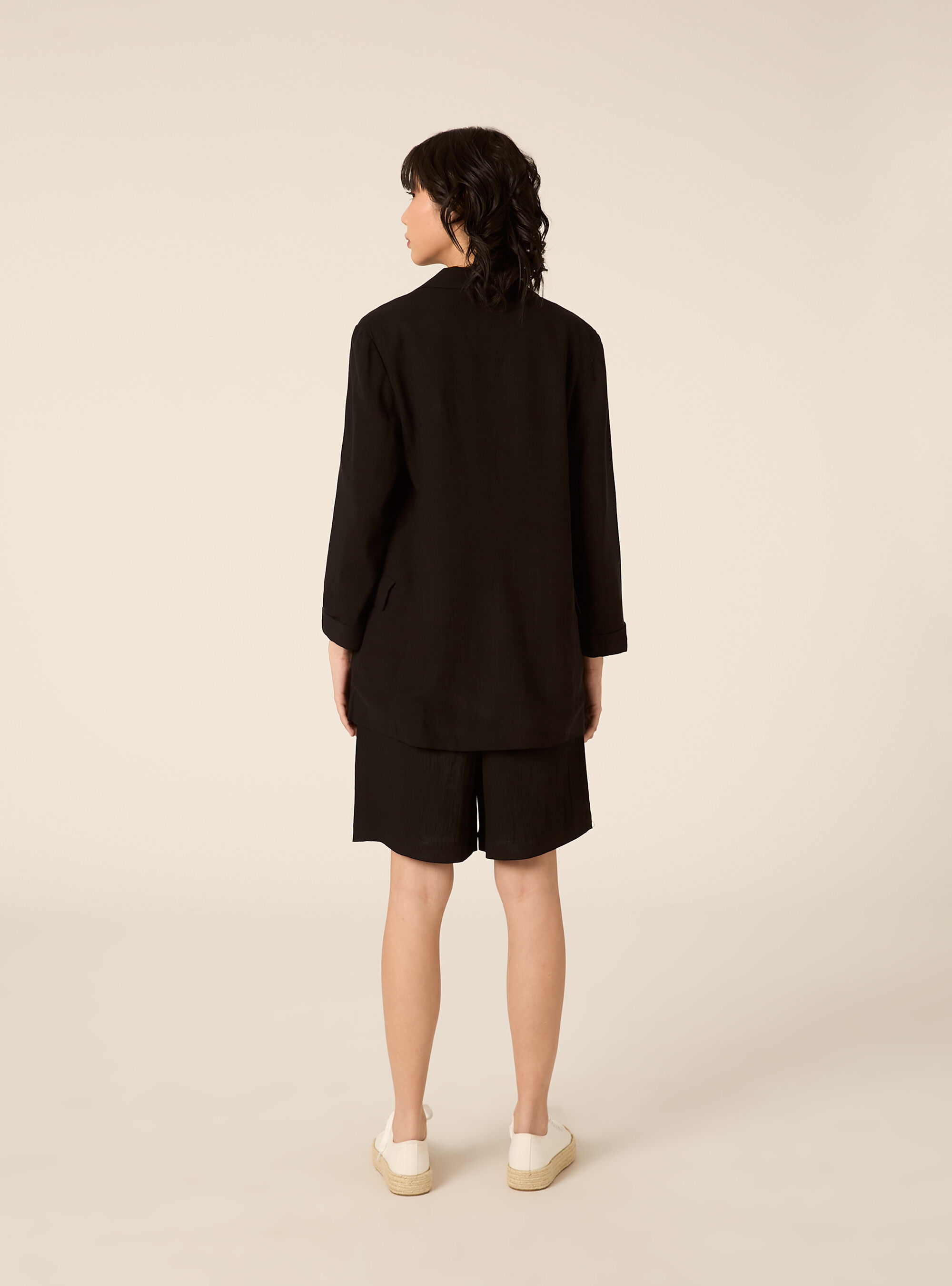 Blazer doppiopetto in misto lino, BK1 BLACK