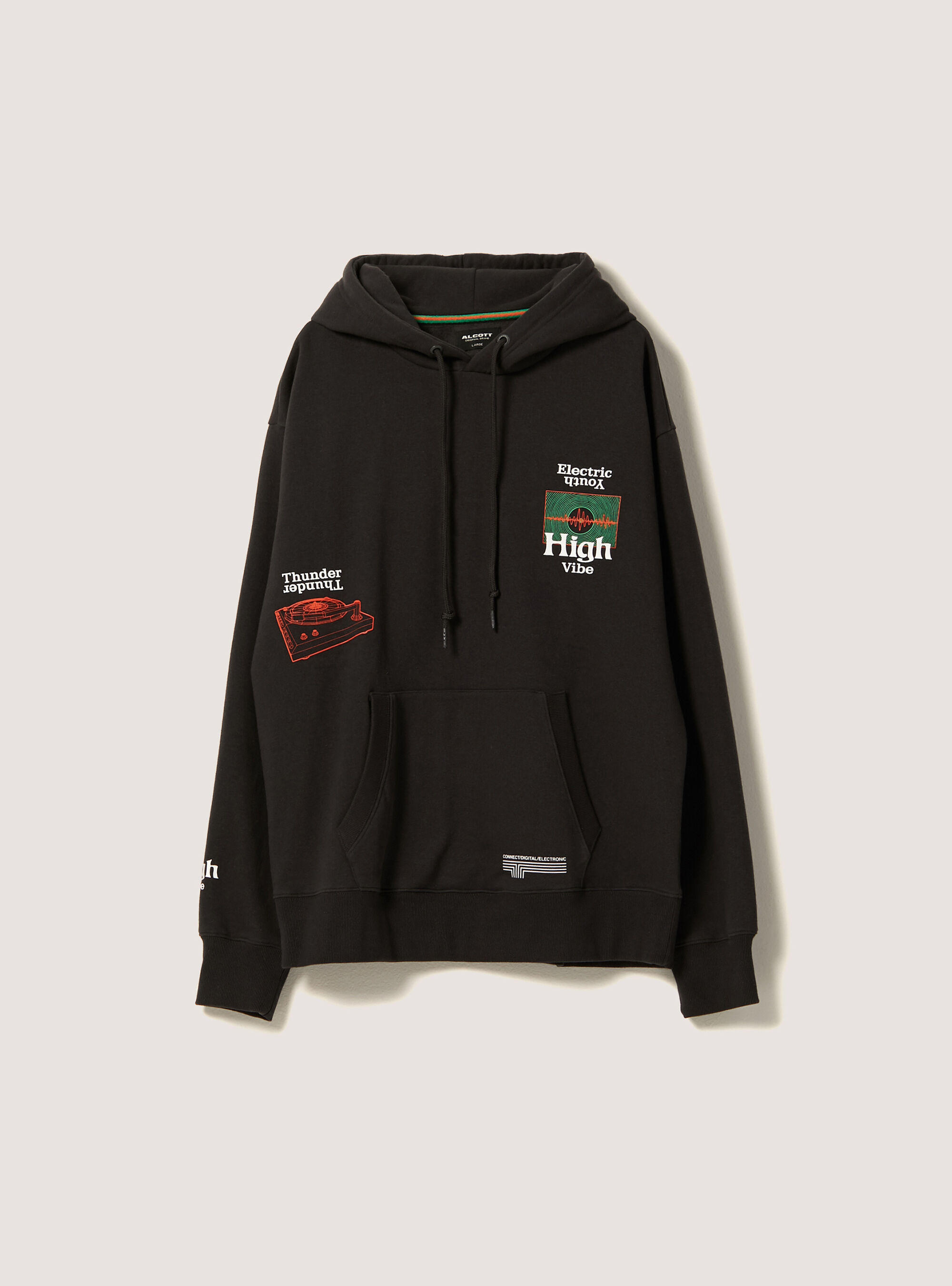 Sweatshirt with print and hood, BK2 BLACK MEDIUM