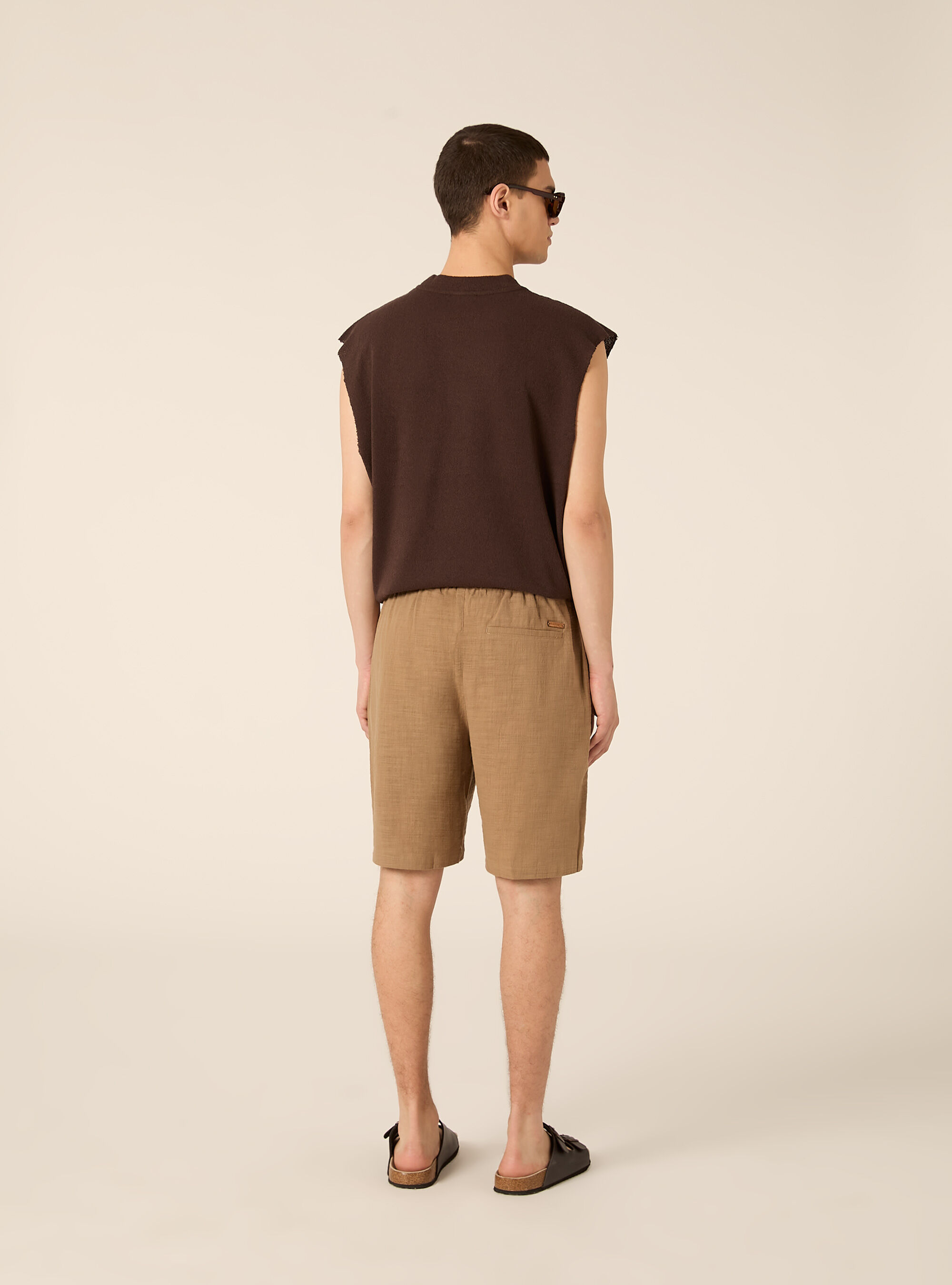 Bermuda in cotone con laccio in vita, BR2 BROWN MEDIUM