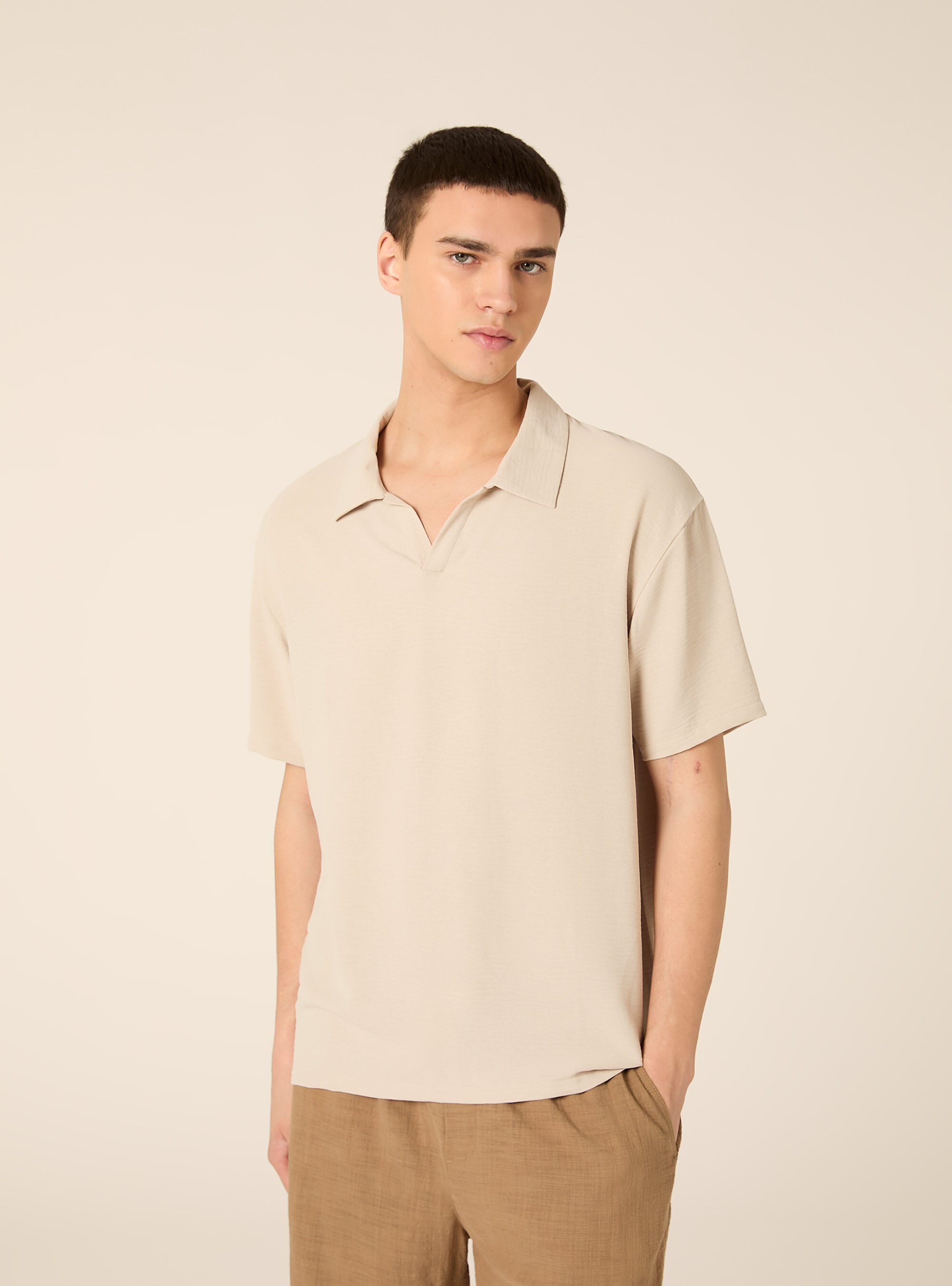 Polo basica in crepe, BG2 BEIGE MEDIUM