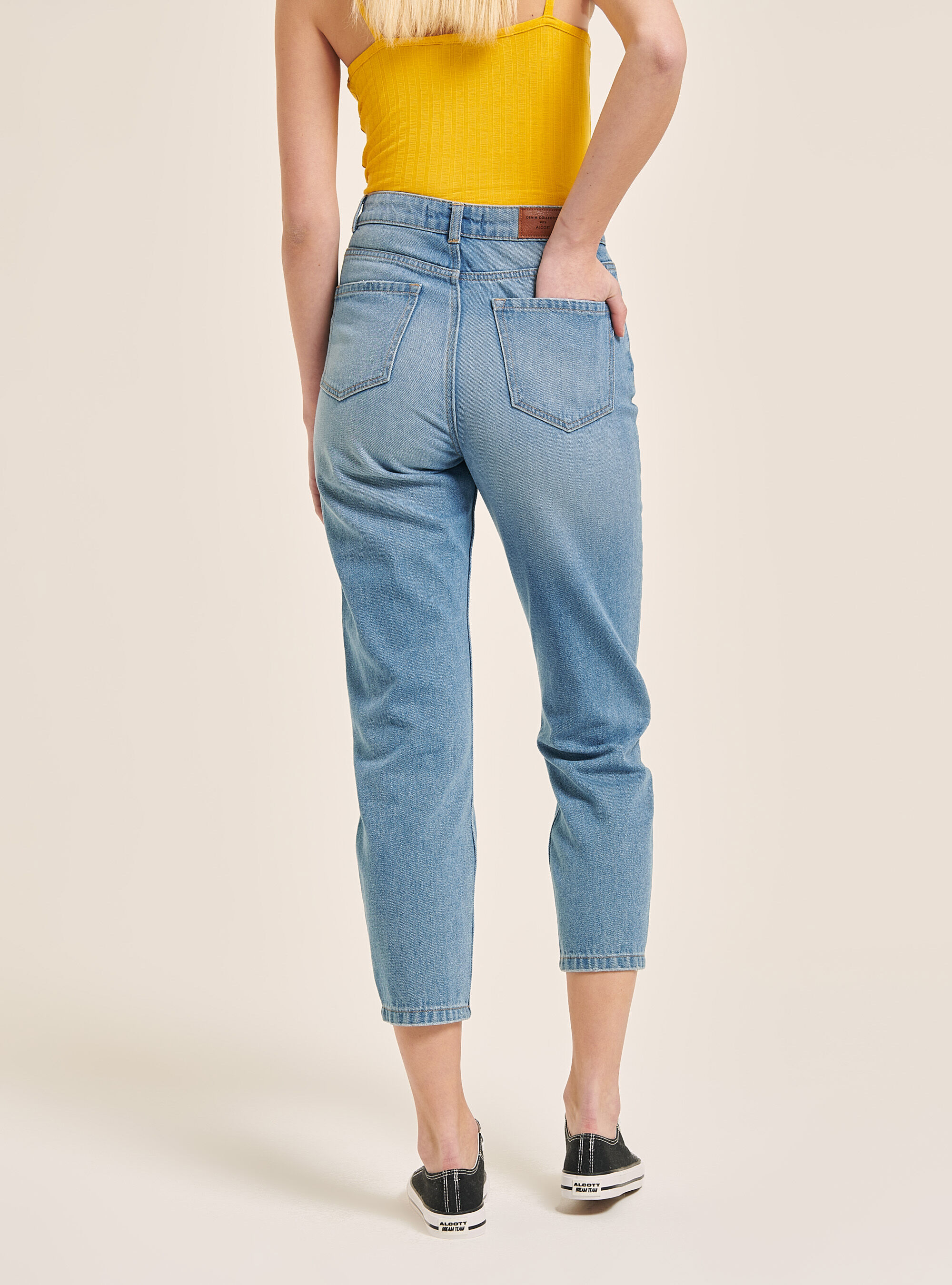 Jeans coupe mom coton bio, C272 BLUE