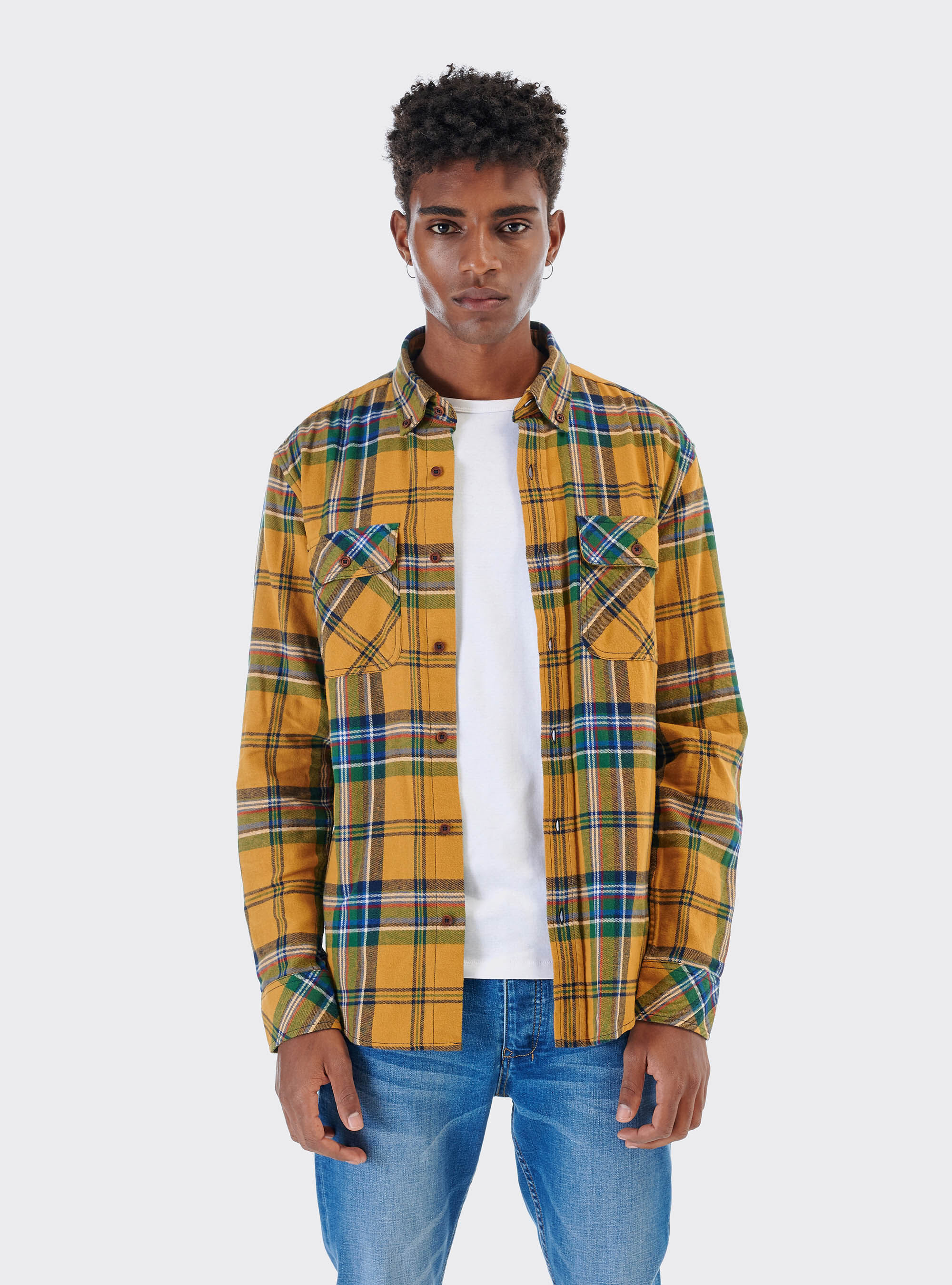 Checked shirt in sustainable cotton, C7696 YELLOW