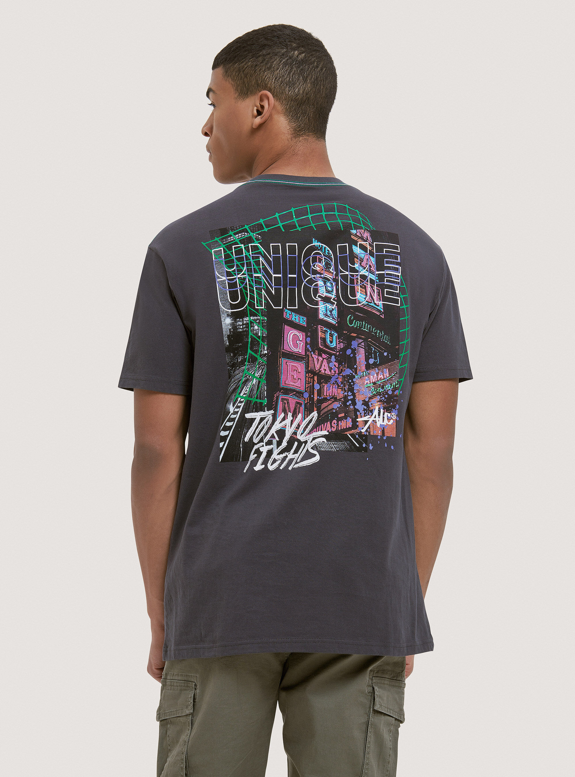 Cotton T-shirt with print, BLACK