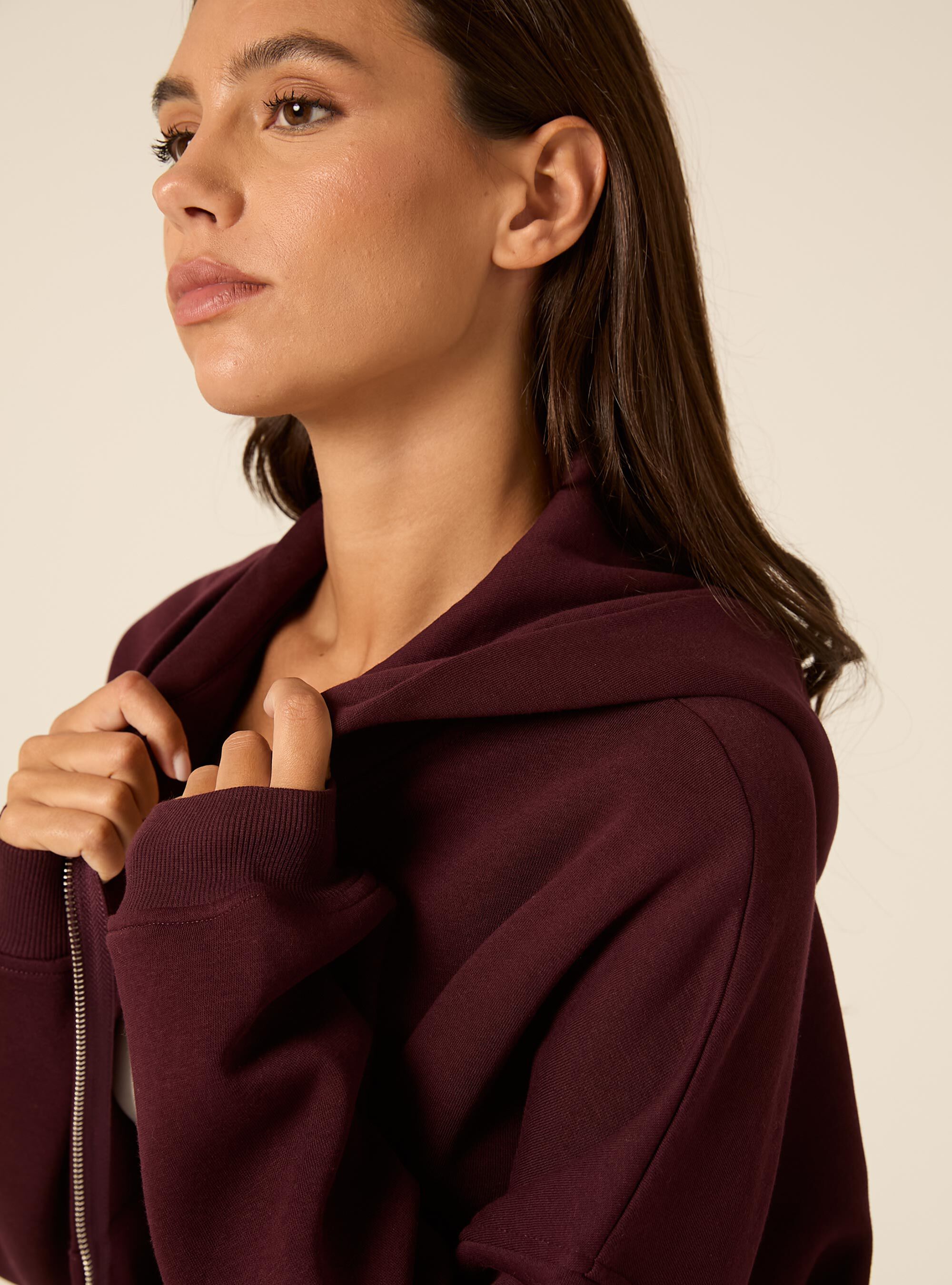 Cardigan cappuccio oversize, BO1 BORDEAUX DARK