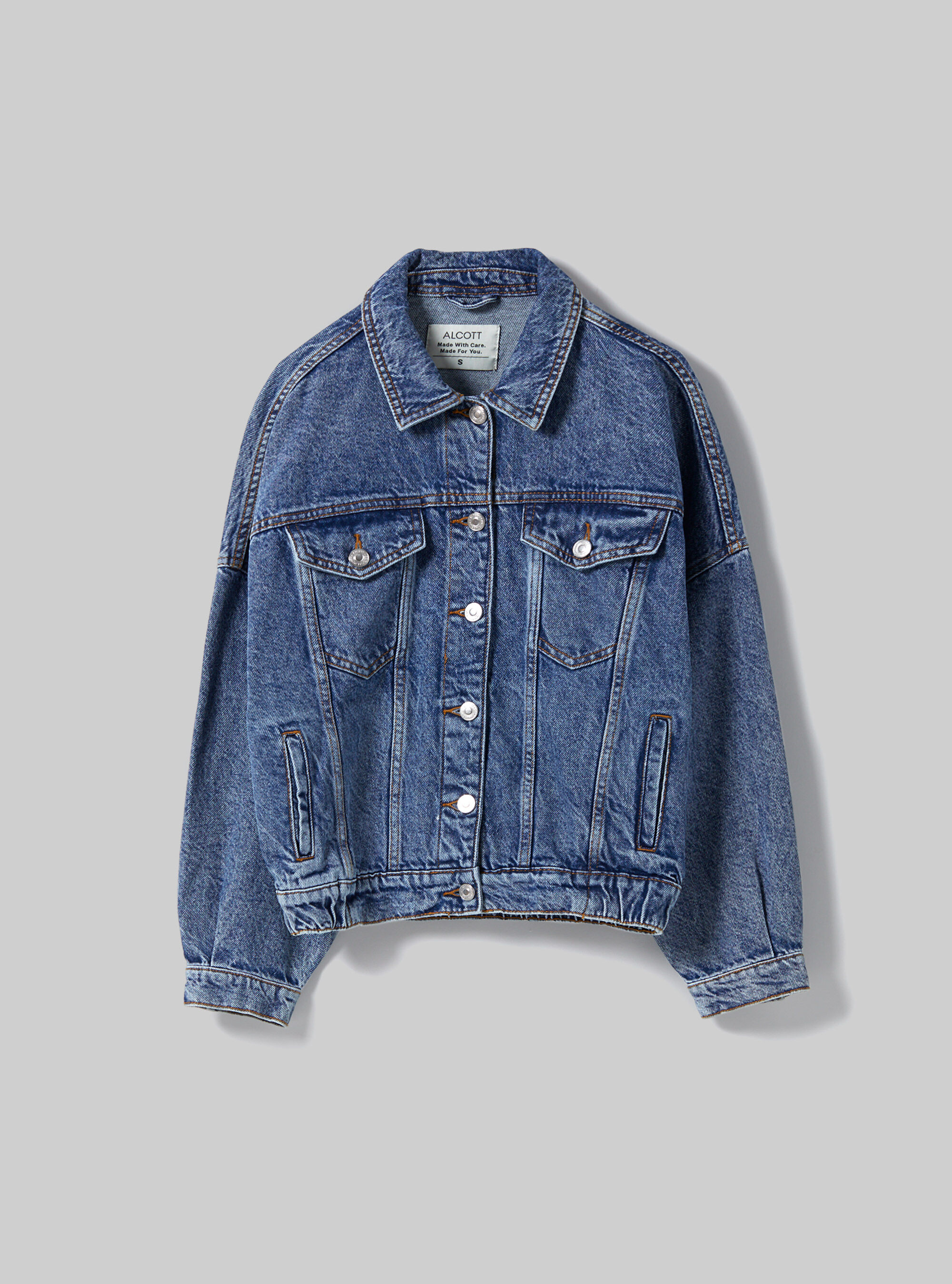 Denim jacket with elasticated waist, D003 MEDIUM BLUE