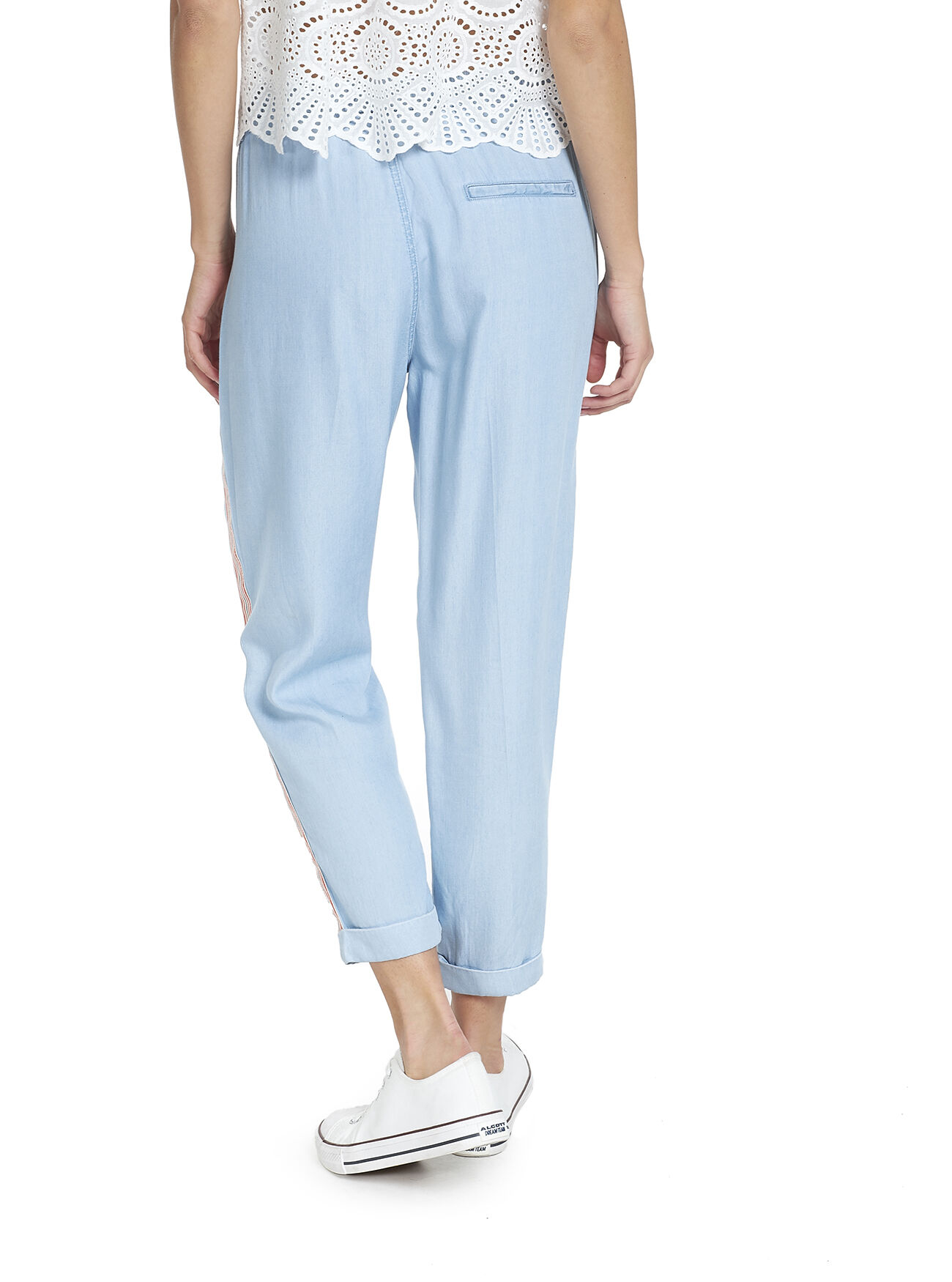 Jogger in tessuto leggero effetto denim con bande laterali a contrasto, BLUE