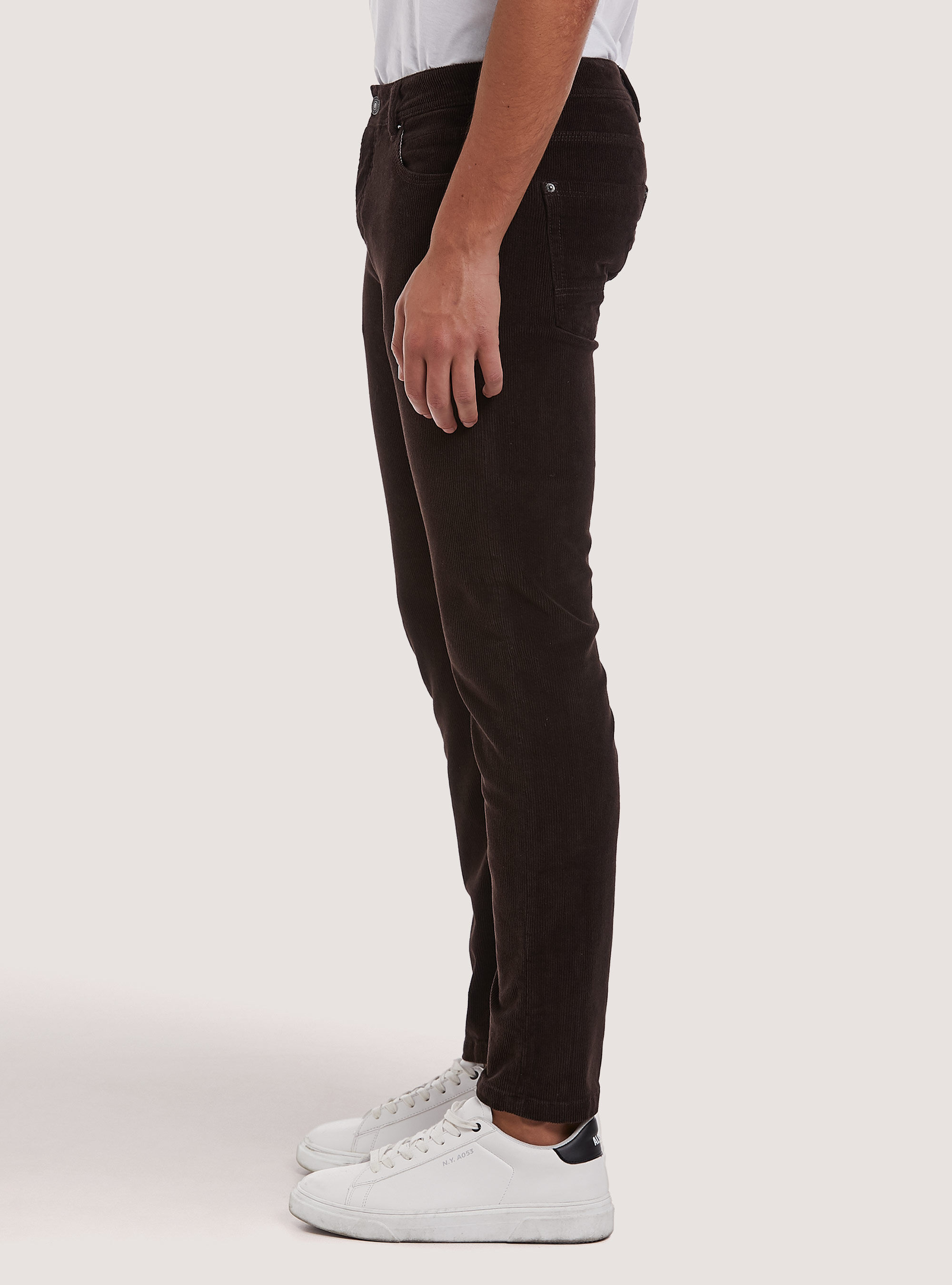 Corduroy skynny fit trousers, BR1 BROWN DARK