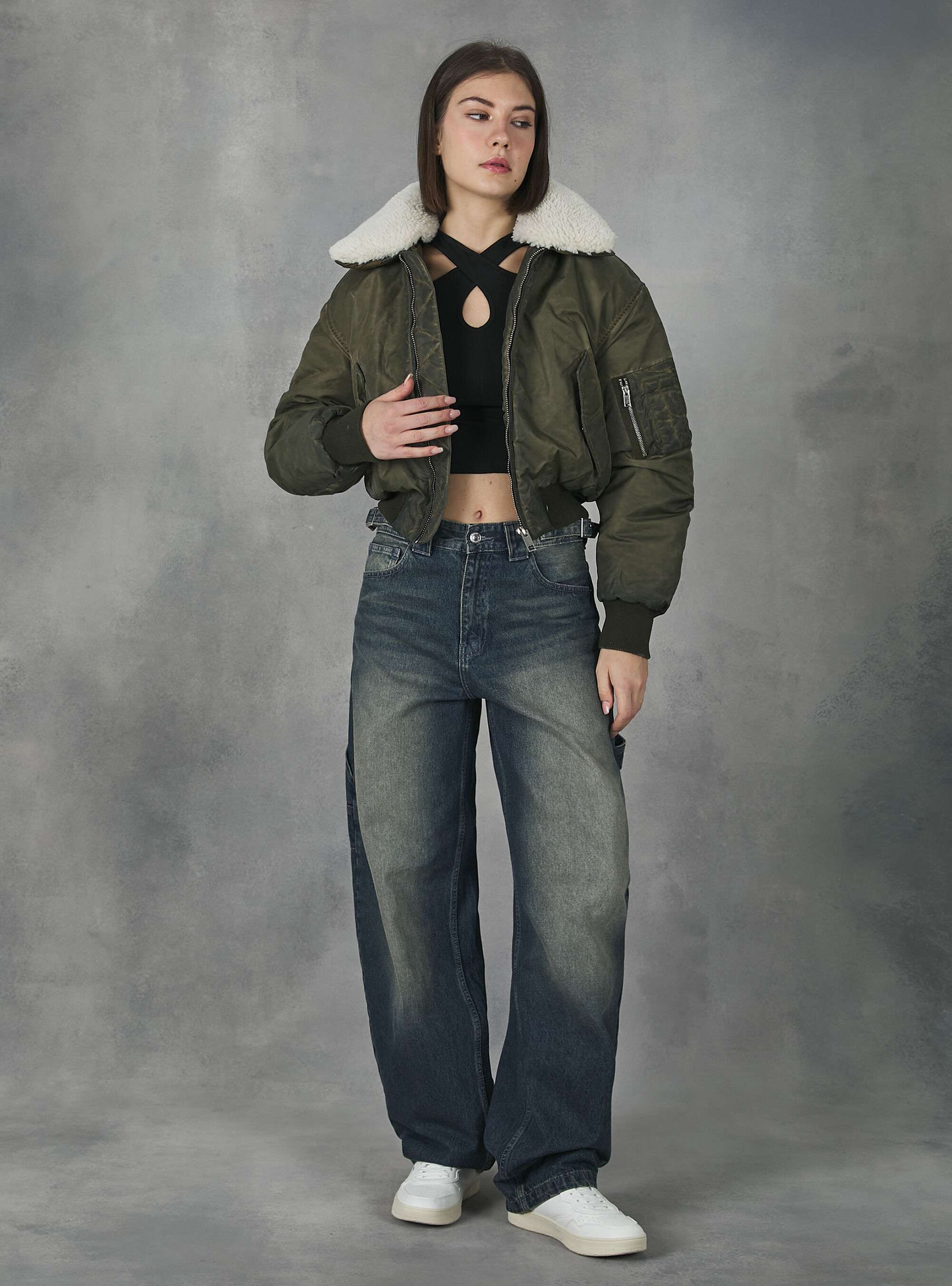 Washed effect bomber jacket with recycled padding Alcott