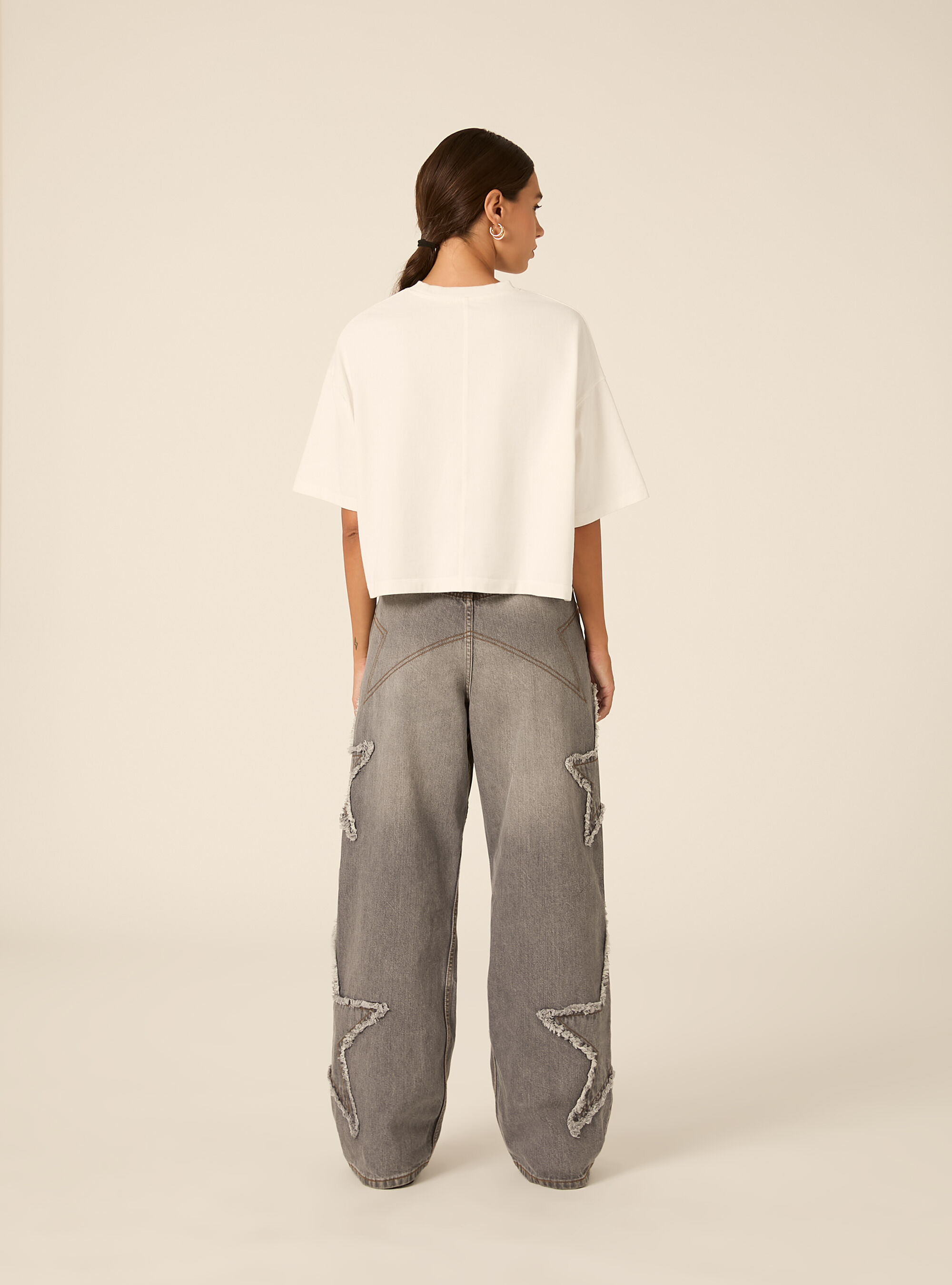 Vaqueros baggy con parches de estrella deshilachados, D00G GREY