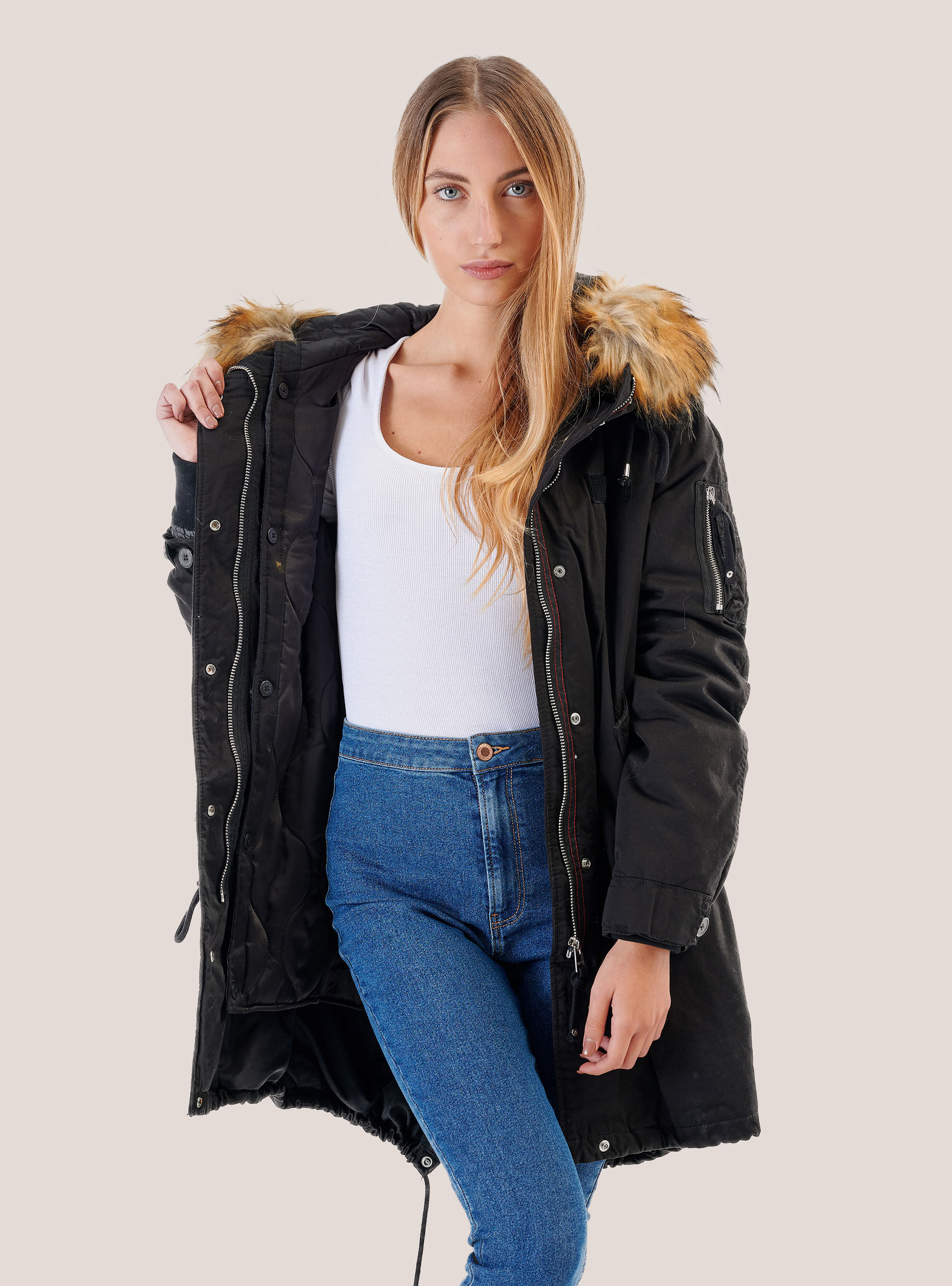 womens padded parka coats with fur hood