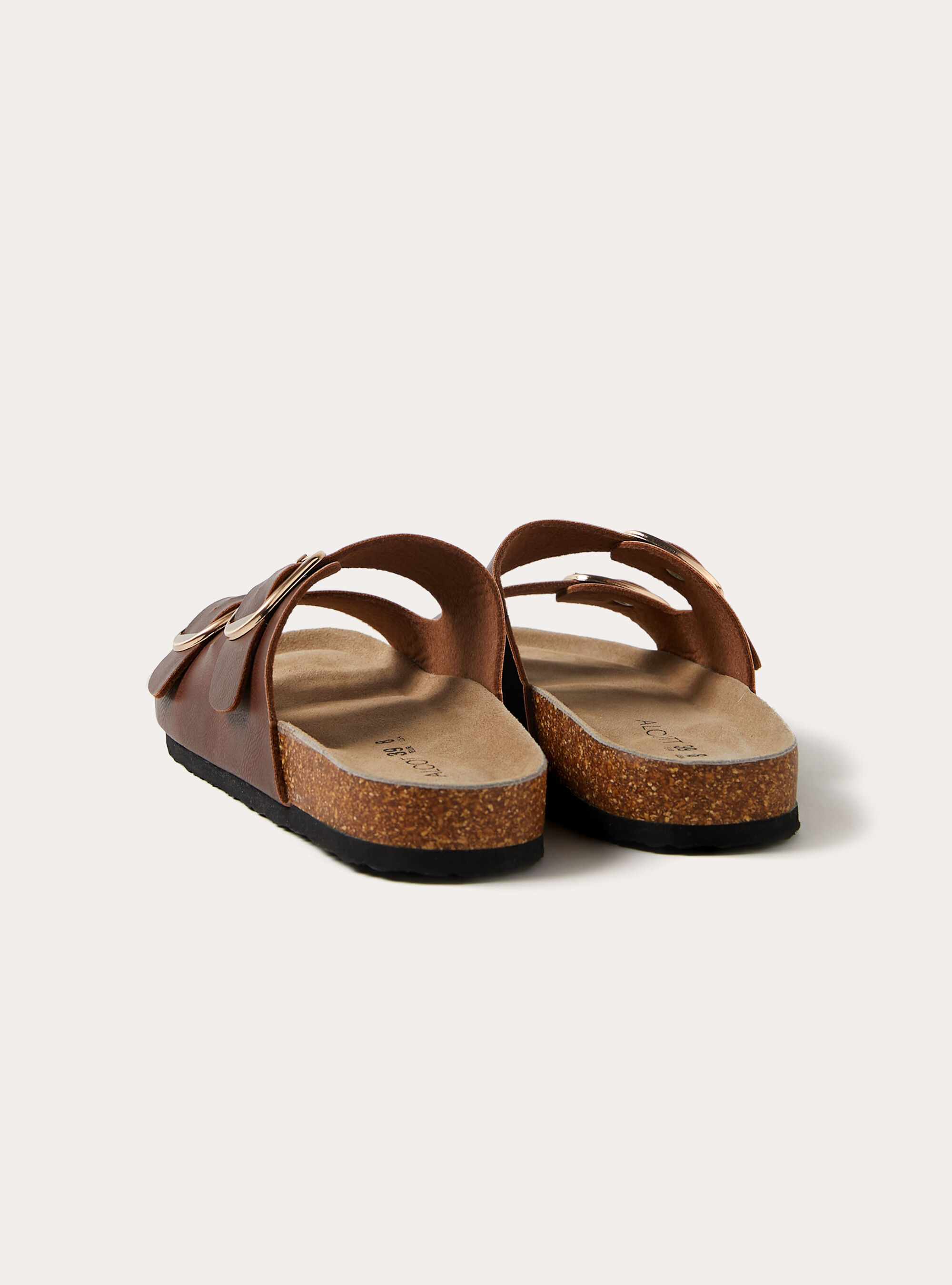 Sandalo in similpelle con fibbie, BR2 BROWN MEDIUM
