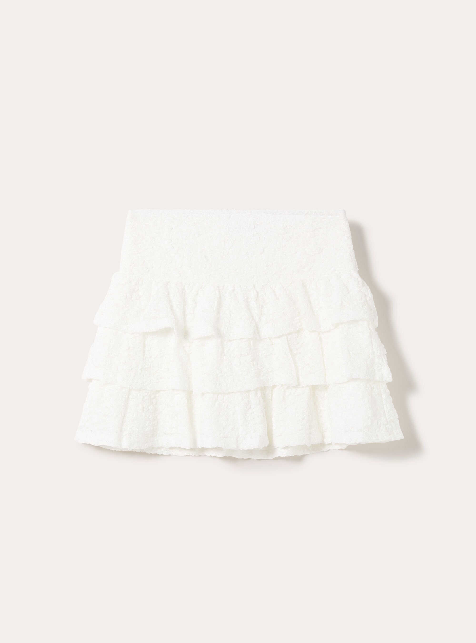 Falda pantal&oacute;n de encaje con volantes, WH3 WHITE