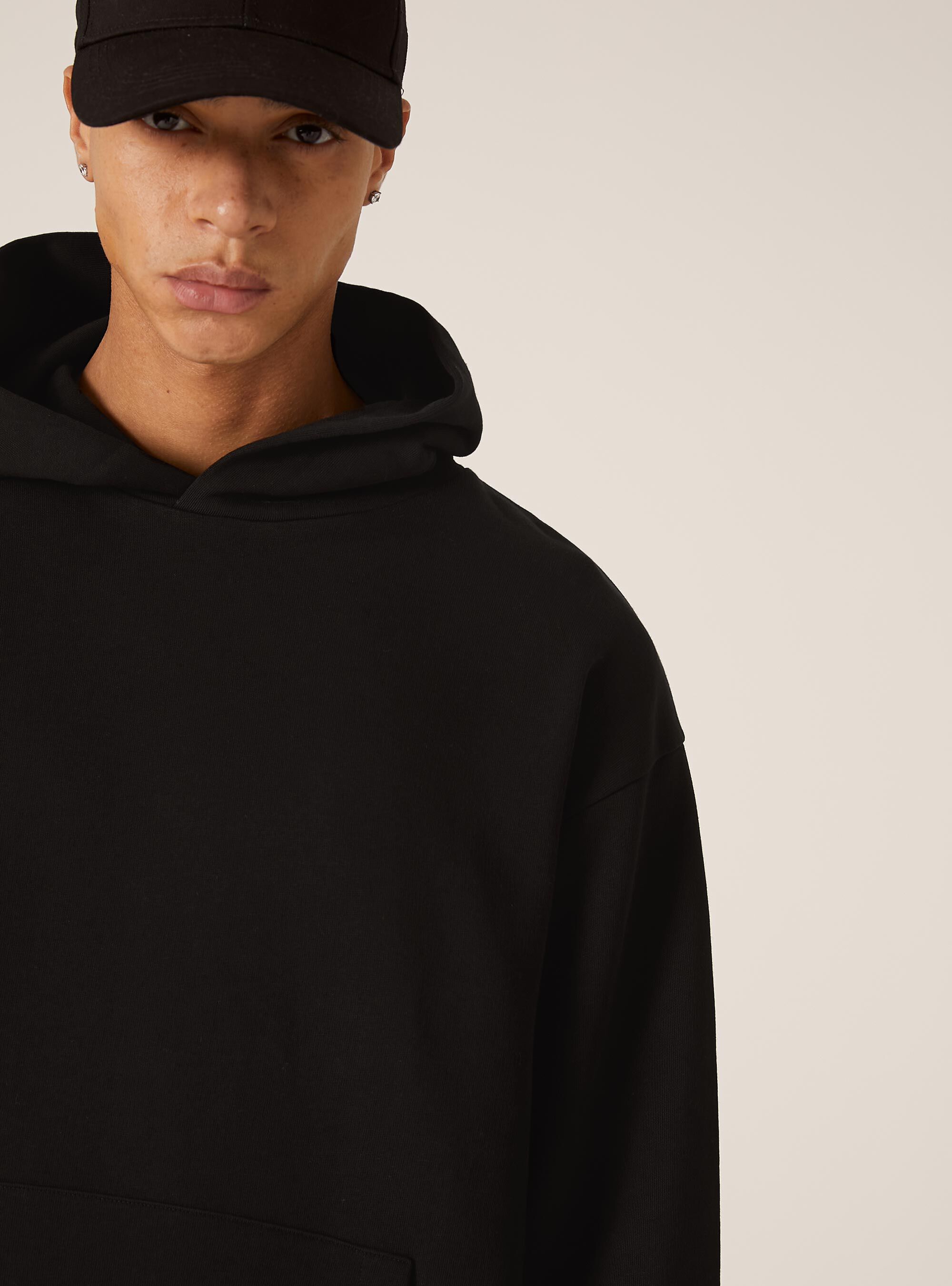 Sweat &agrave; capuche &agrave; coupe large, BK1 BLACK