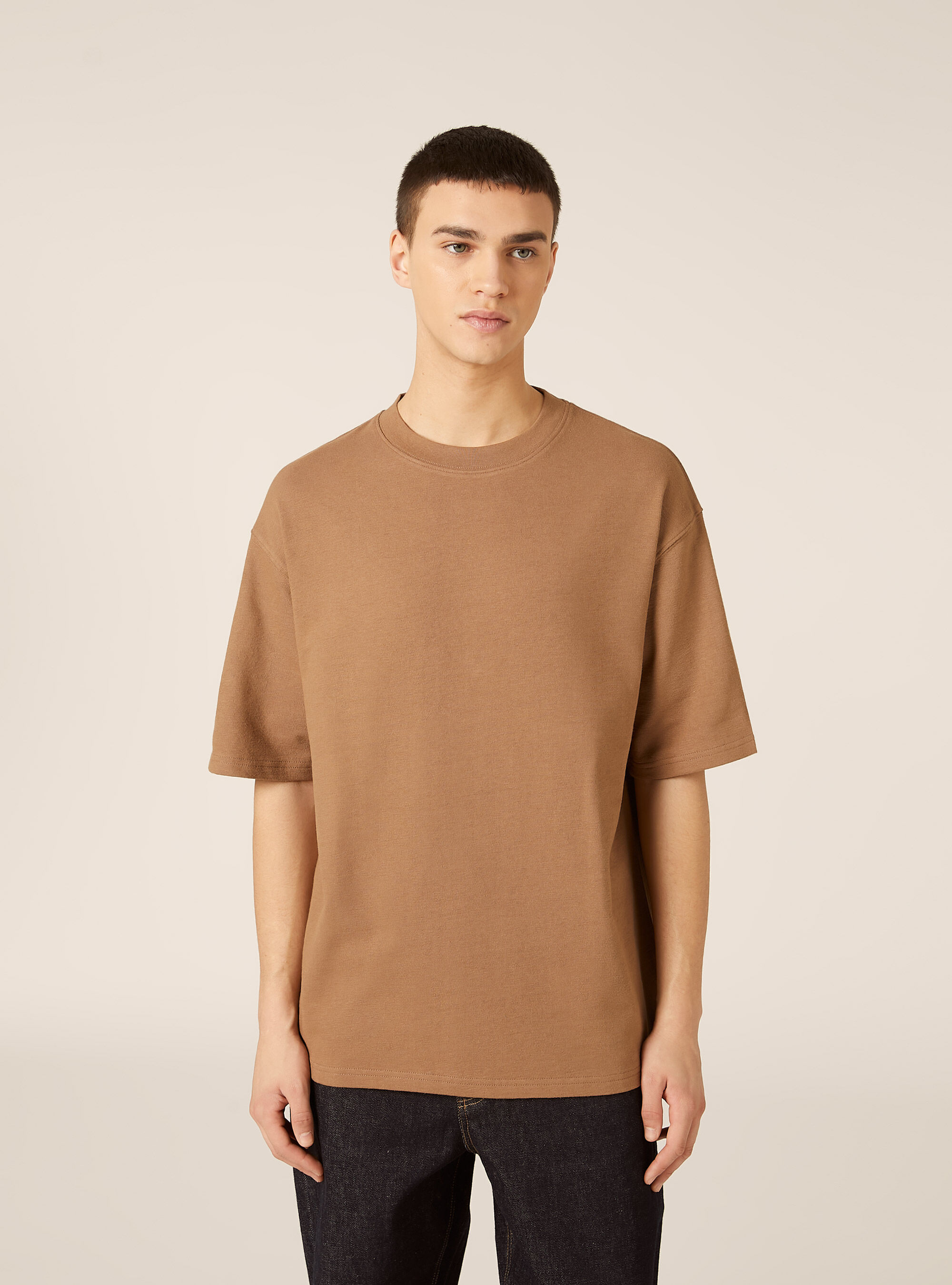T-shirt in jersey texture fit boxy, BR2 BROWN MEDIUM
