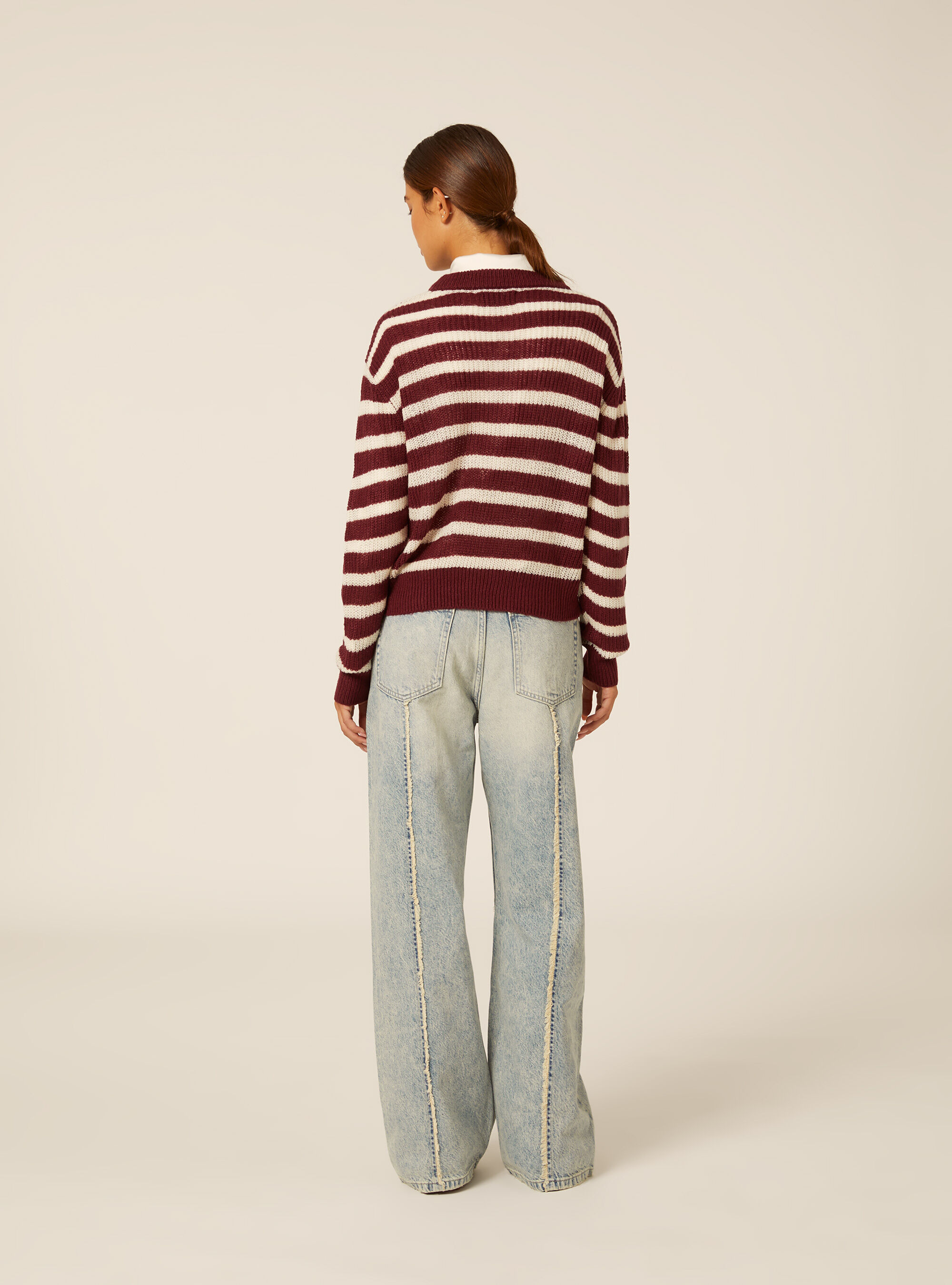 Pullover girocollo a righe, BO1 BORDEAUX DARK