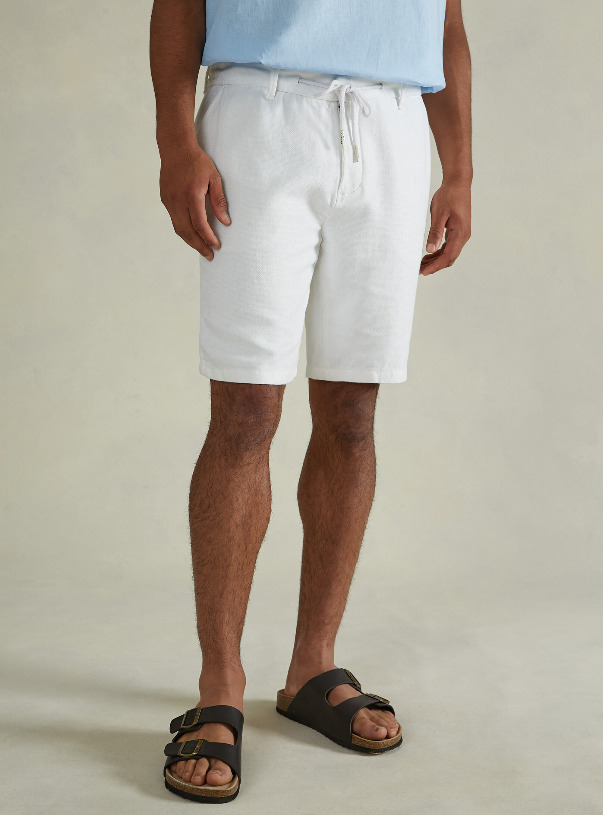 White linen drawstring shorts discount