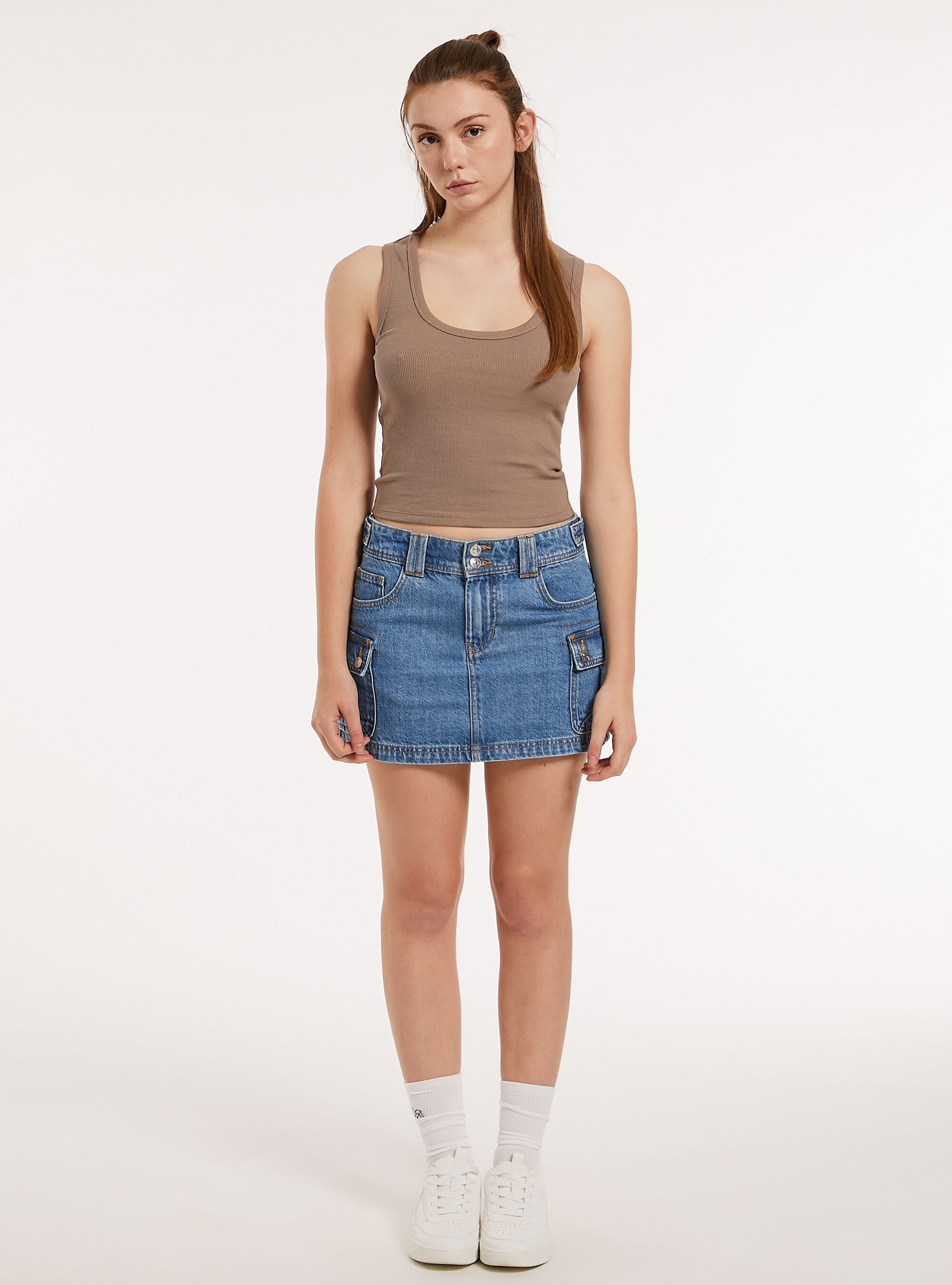 Canotta basica con scollo a costine, BG3 BEIGE LIGHT