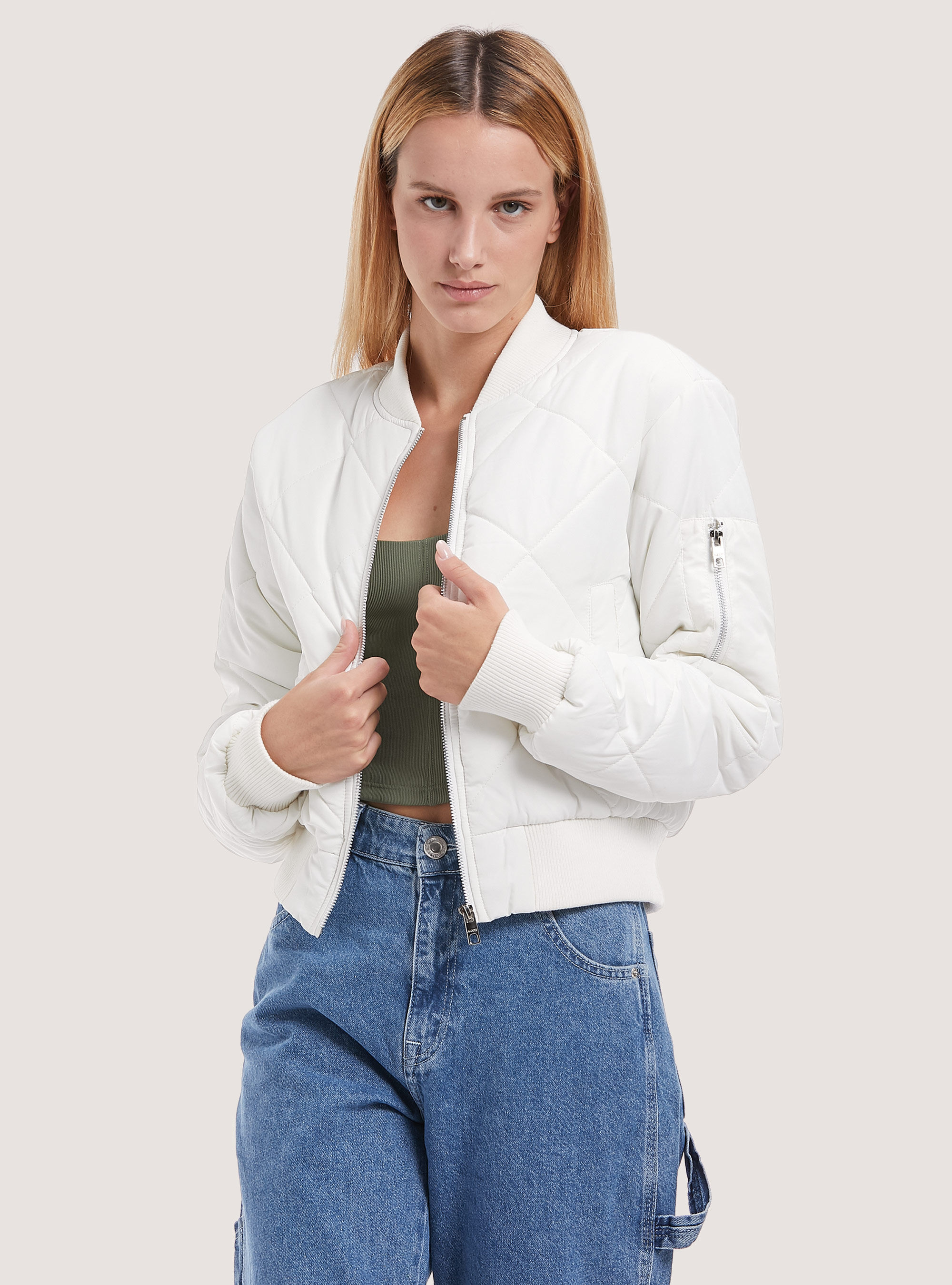 Cropped bomber top puffer jacket