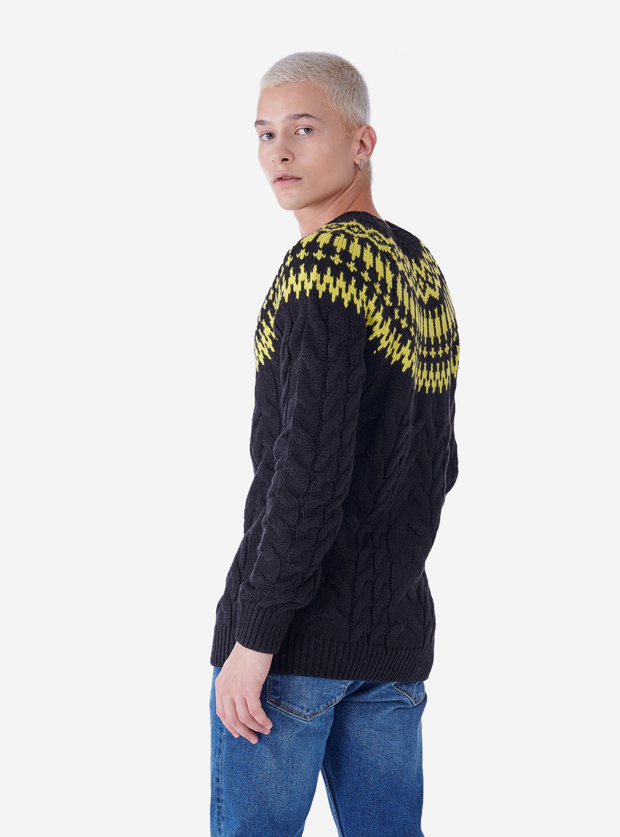 Pull col rond avec imprim&eacute;, BLACK/YELLOW B75
