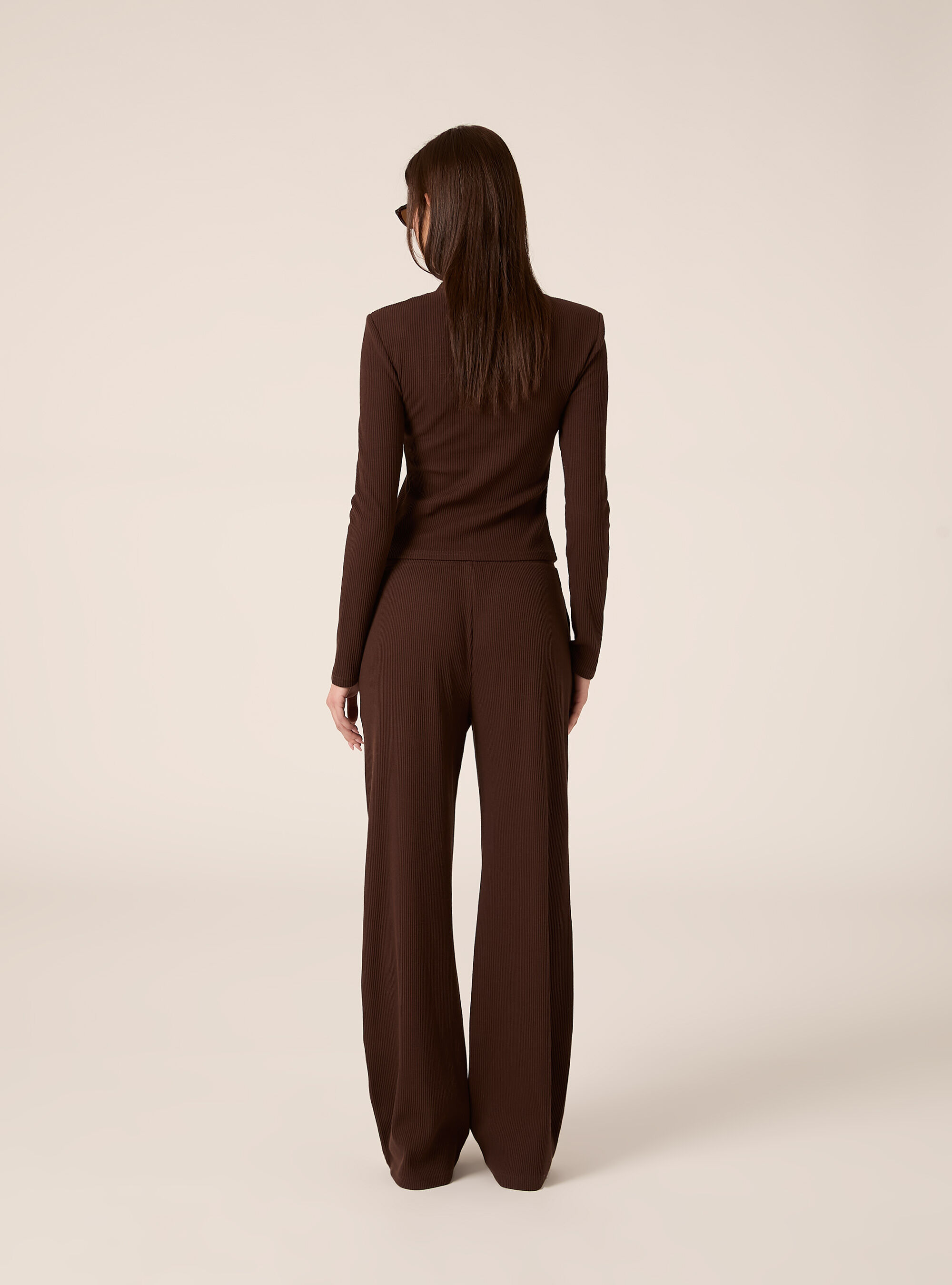 Pantaloni in maglia a coste, BR1 BROWN DARK