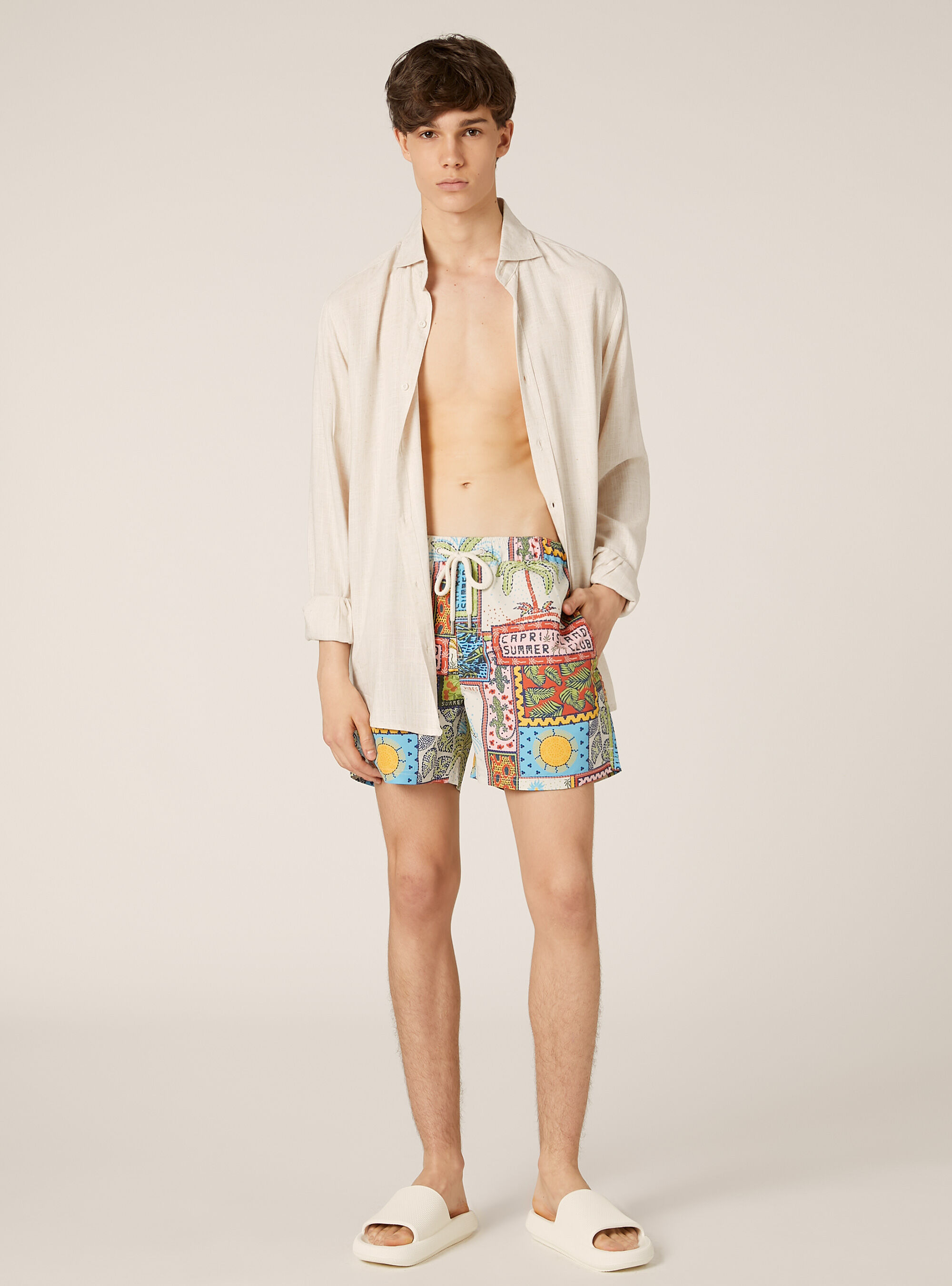 Costume con stampa tropicale, YE2 YELLOW MEDIUM