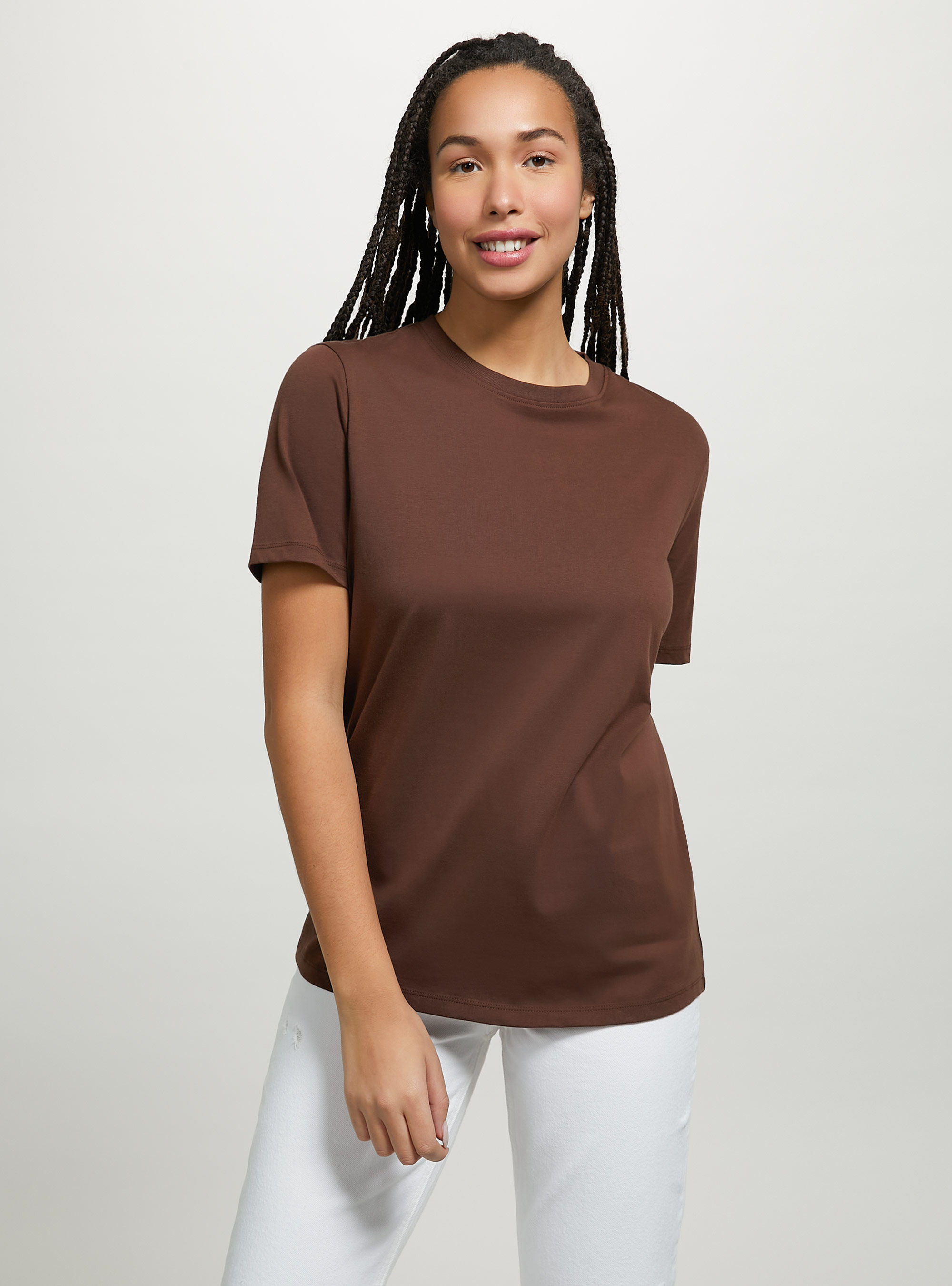Camiseta de algod&oacute;n con cuello redondo, BR1 BROWN DARK
