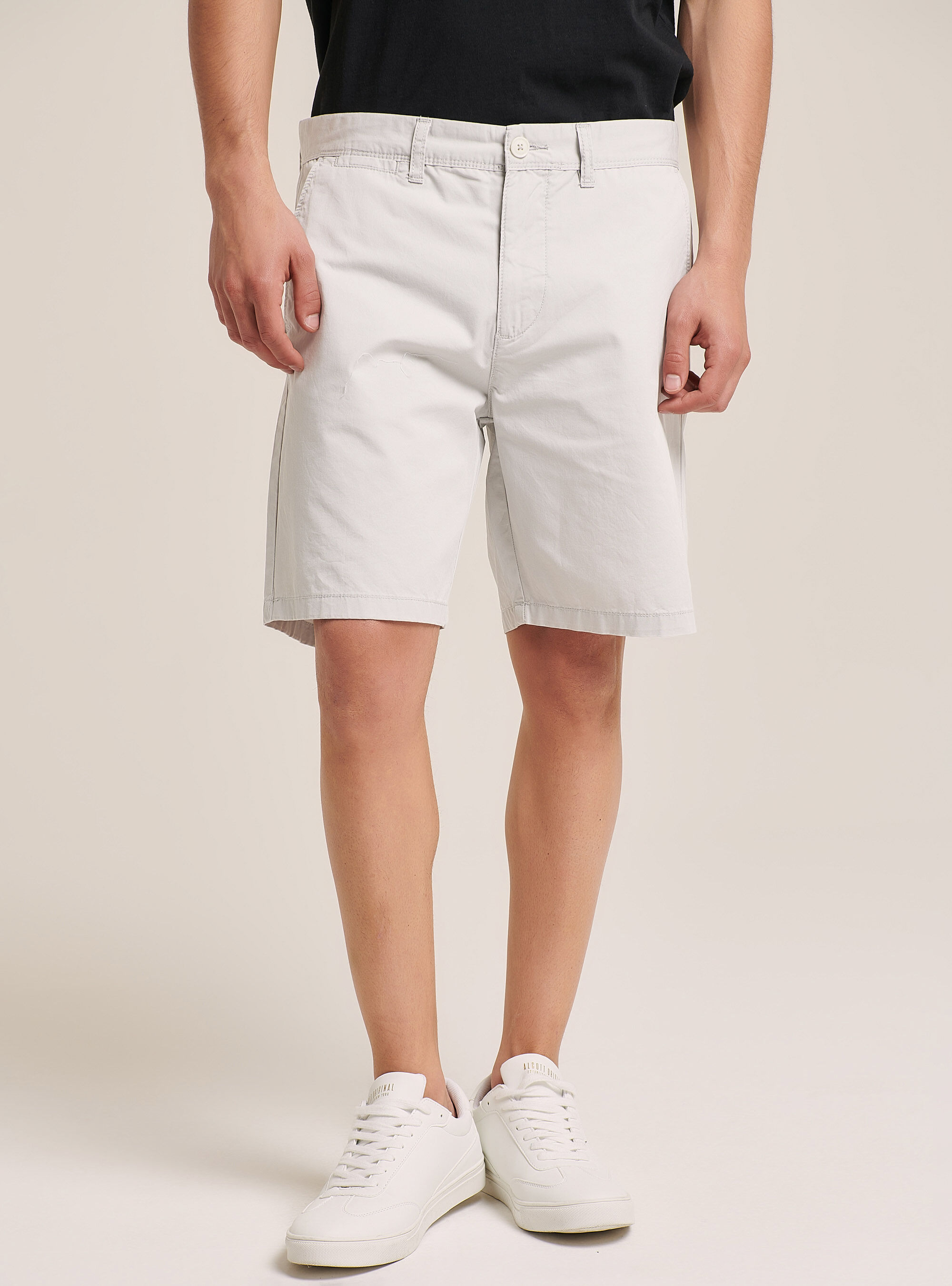 Bermudas de sarga de ajuste liso, WH2 WHITE